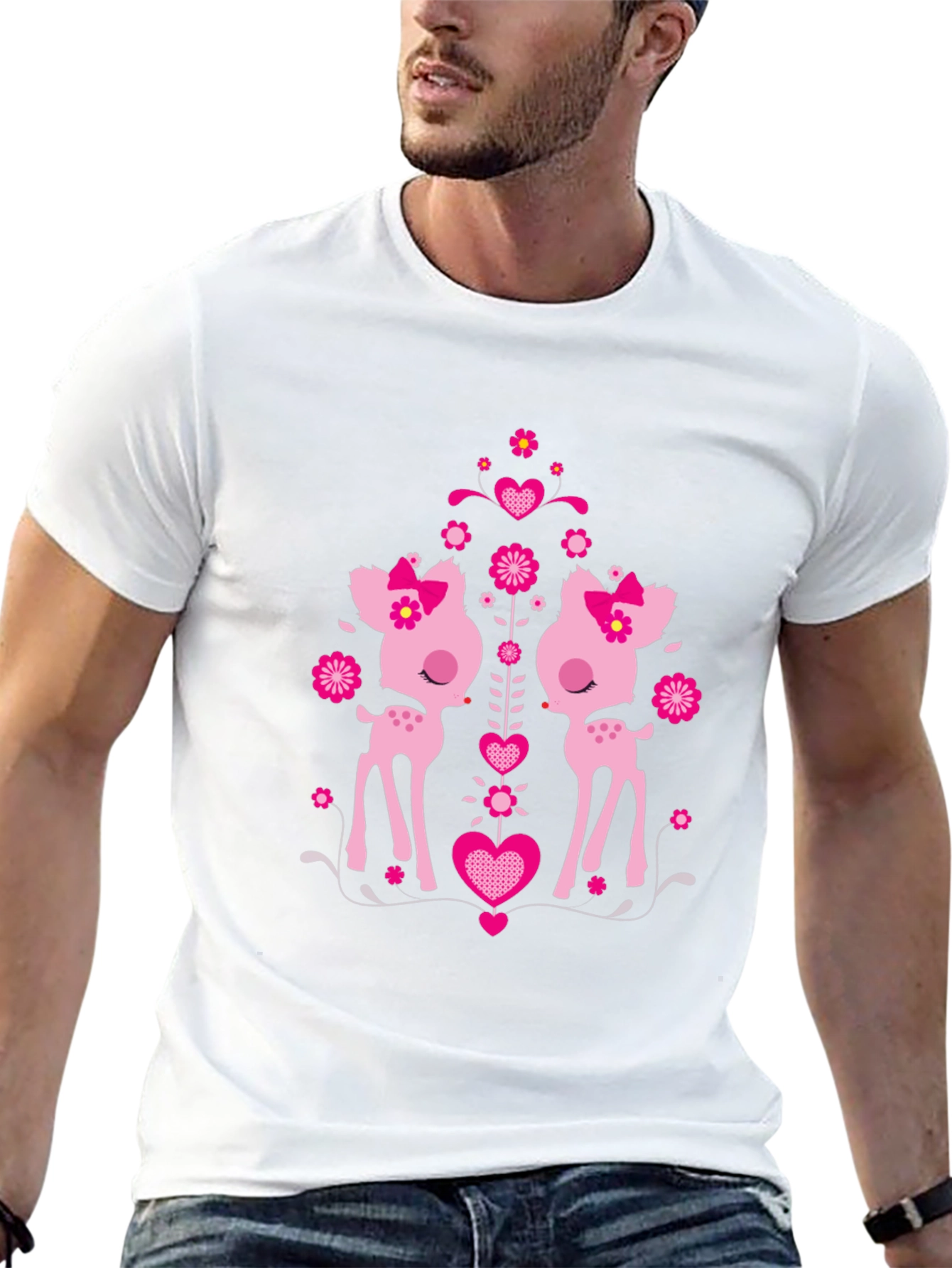 Cute Deer Heart Graphic Black T-Shirt
