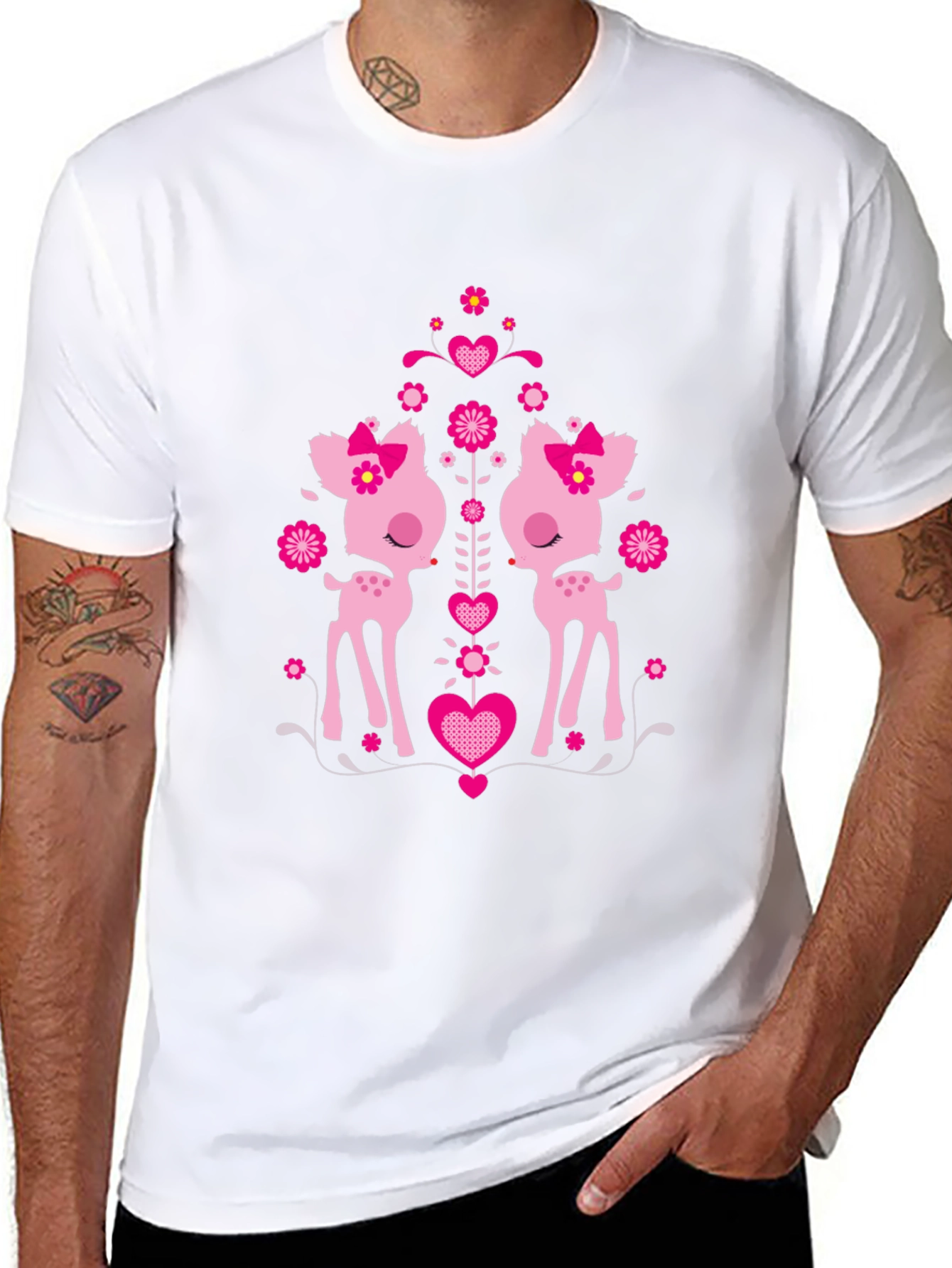 Cute Deer Heart Graphic Black T-Shirt