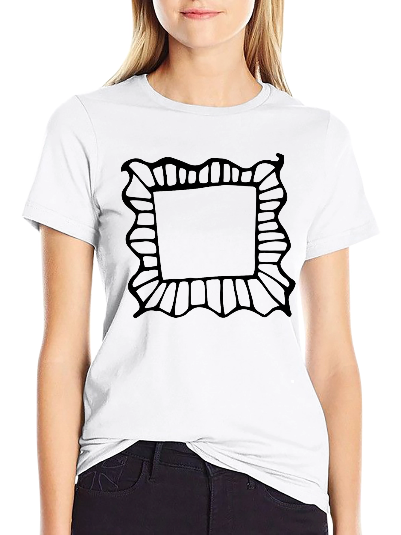 Black T-Shirt with Abstract Frame Design