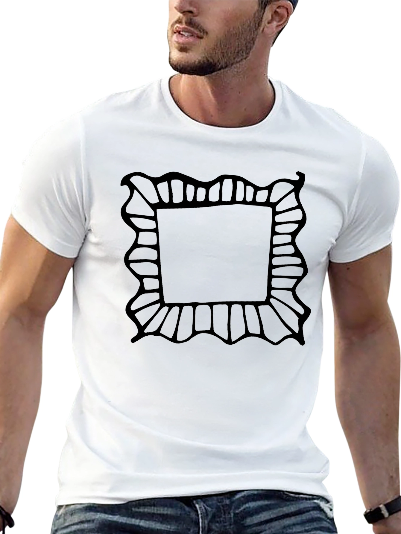 Black T-Shirt with Abstract Frame Design