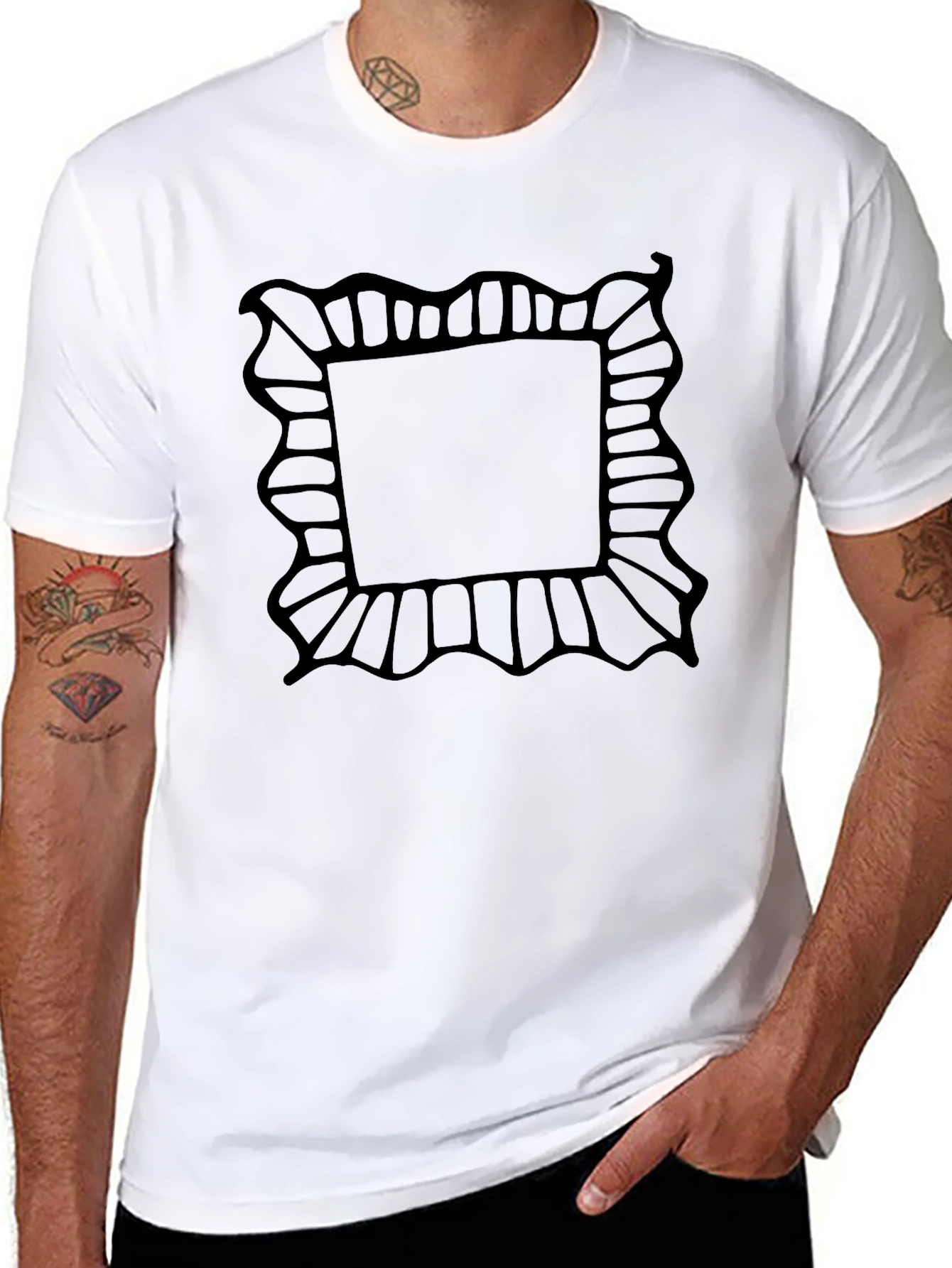 Black T-Shirt with Abstract Frame Design
