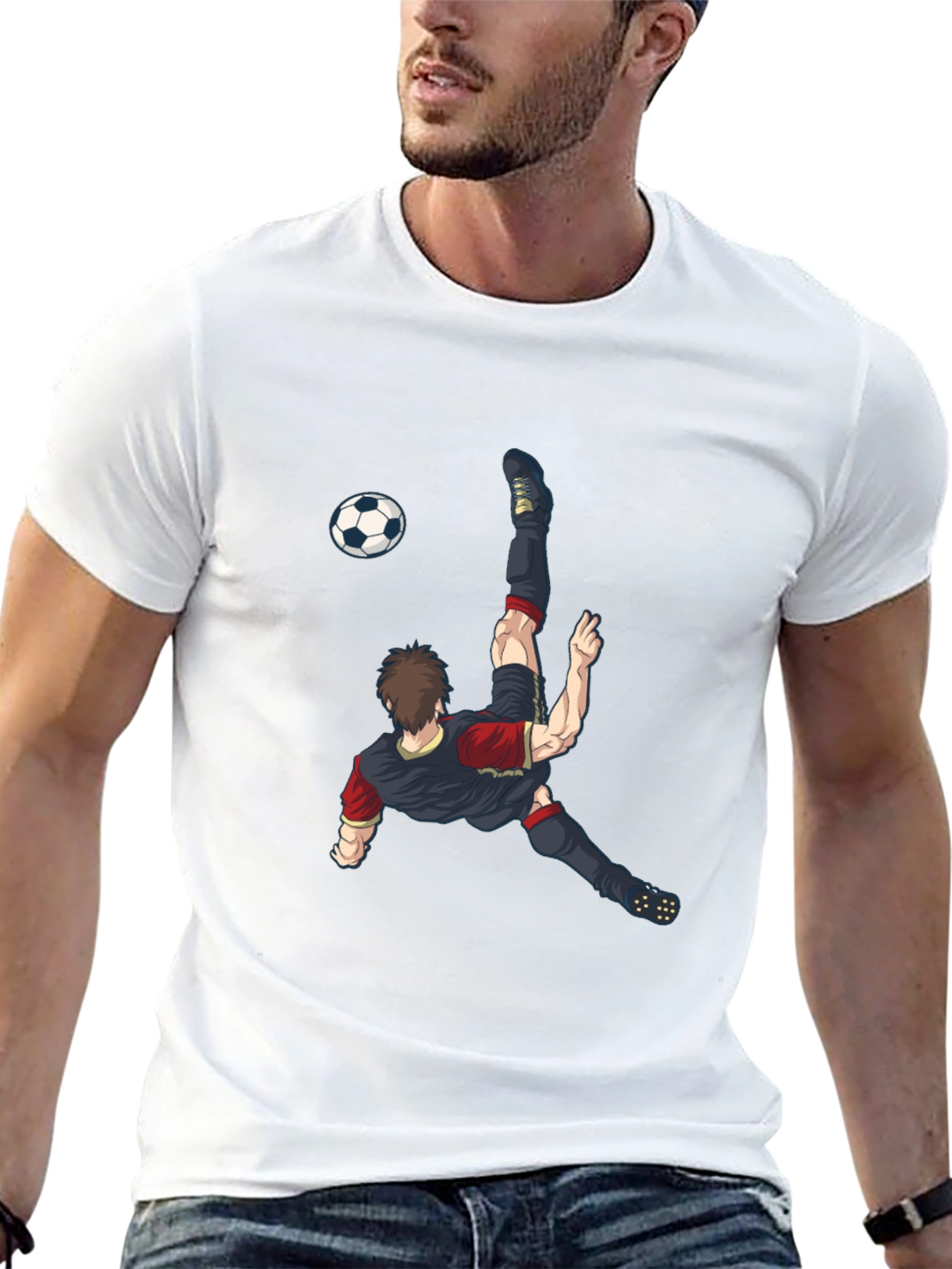 Soccer Player Graphic T-Shirt - Black