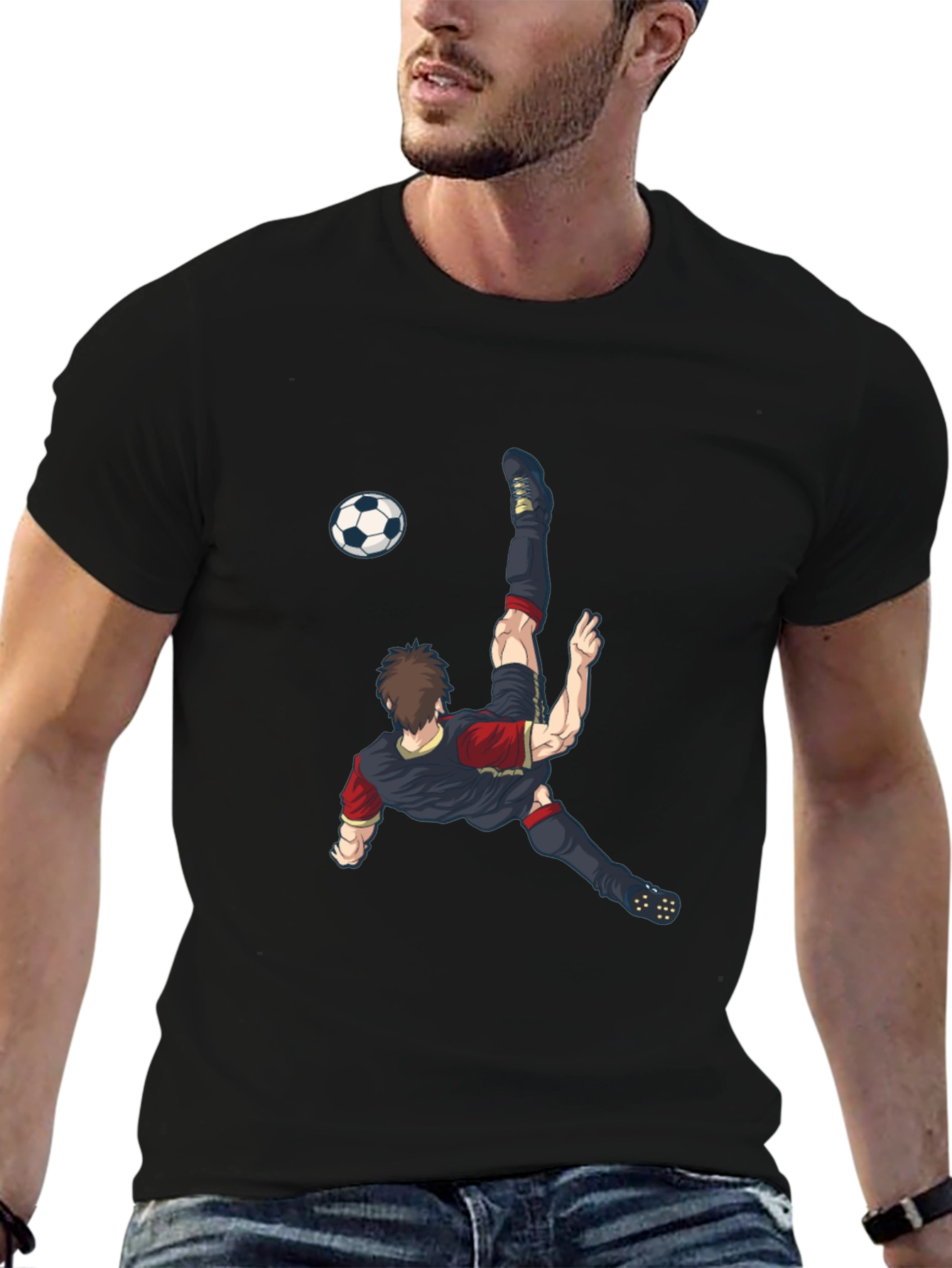 Soccer Player Graphic T-Shirt - Black