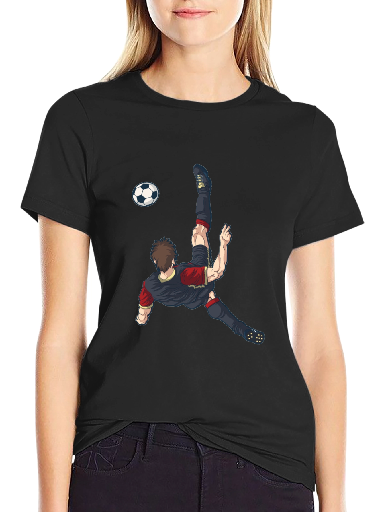 Soccer Player Graphic T-Shirt - Black