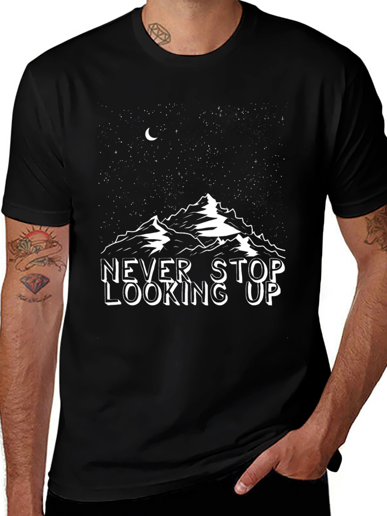 Never Stop Looking Up T-Shirt Black Mountain