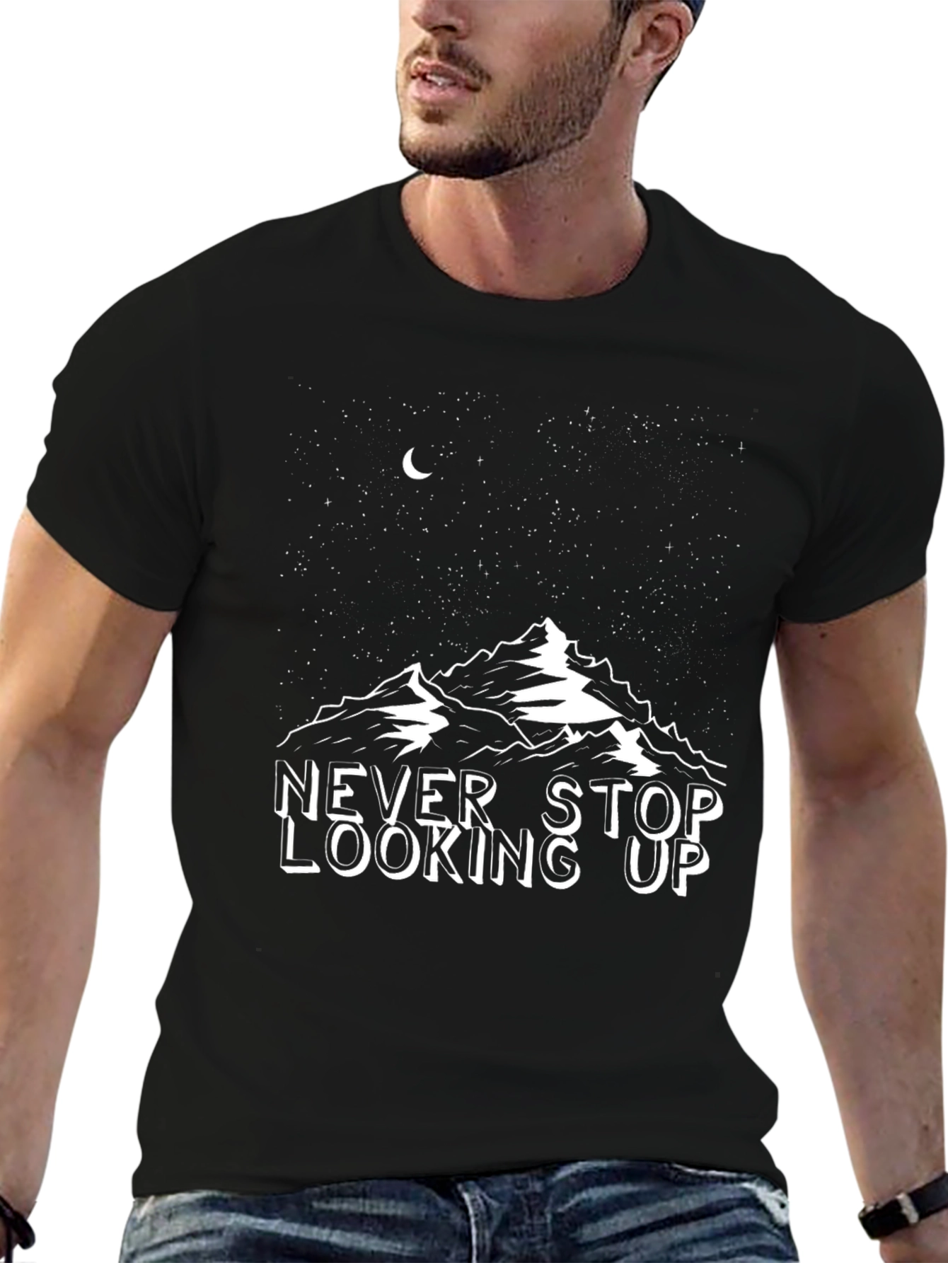 Never Stop Looking Up T-Shirt Black Mountain