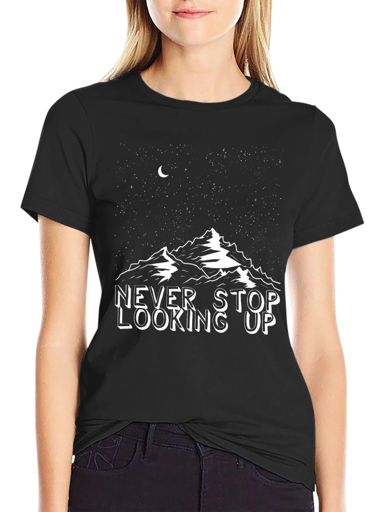 Never Stop Looking Up T-Shirt Black Mountain