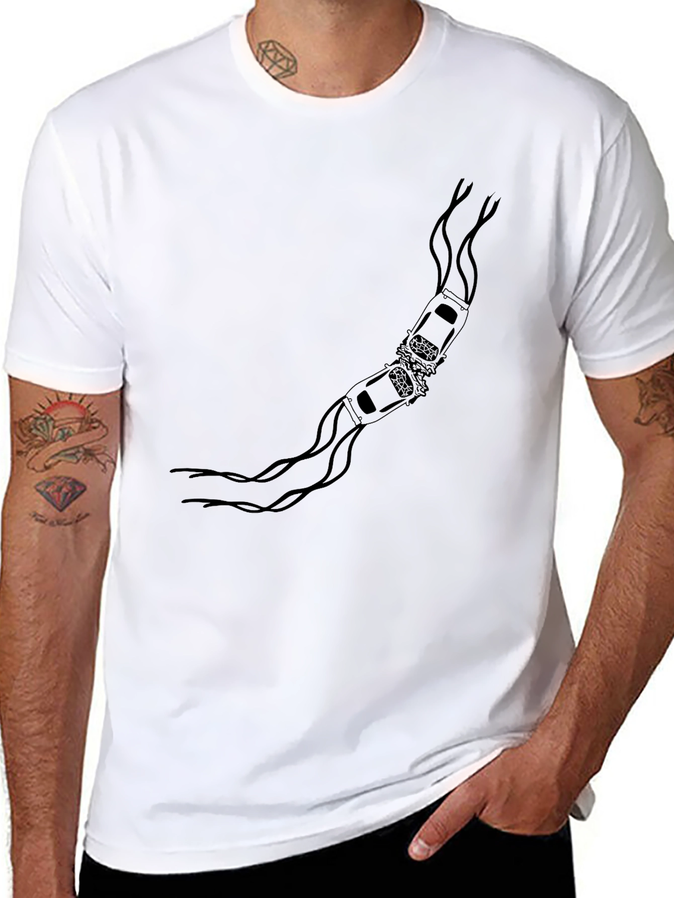 Black T-Shirt with Car Crash Design