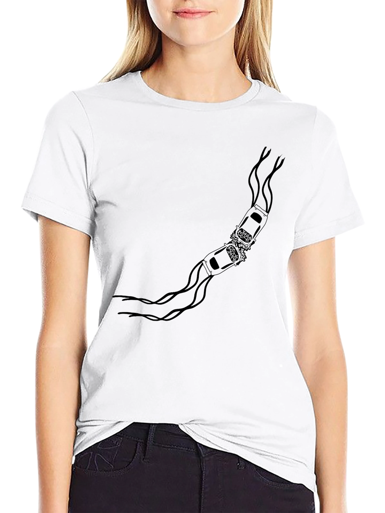 Black T-Shirt with Car Crash Design