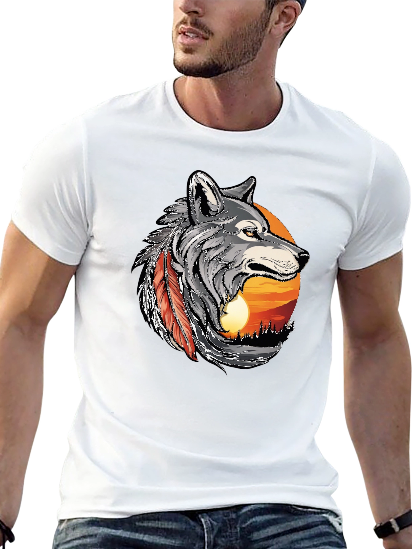Wolf Sunset Graphic T-Shirt