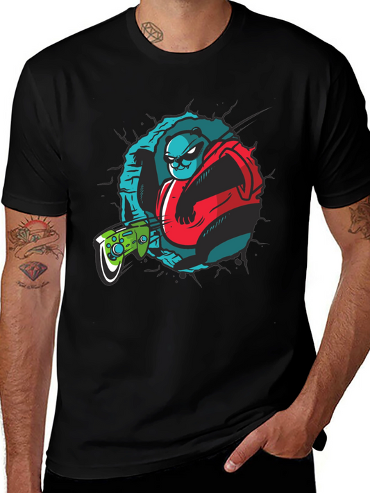 Gamer Panda Graphic Tee - Black Cotton T-Shirt