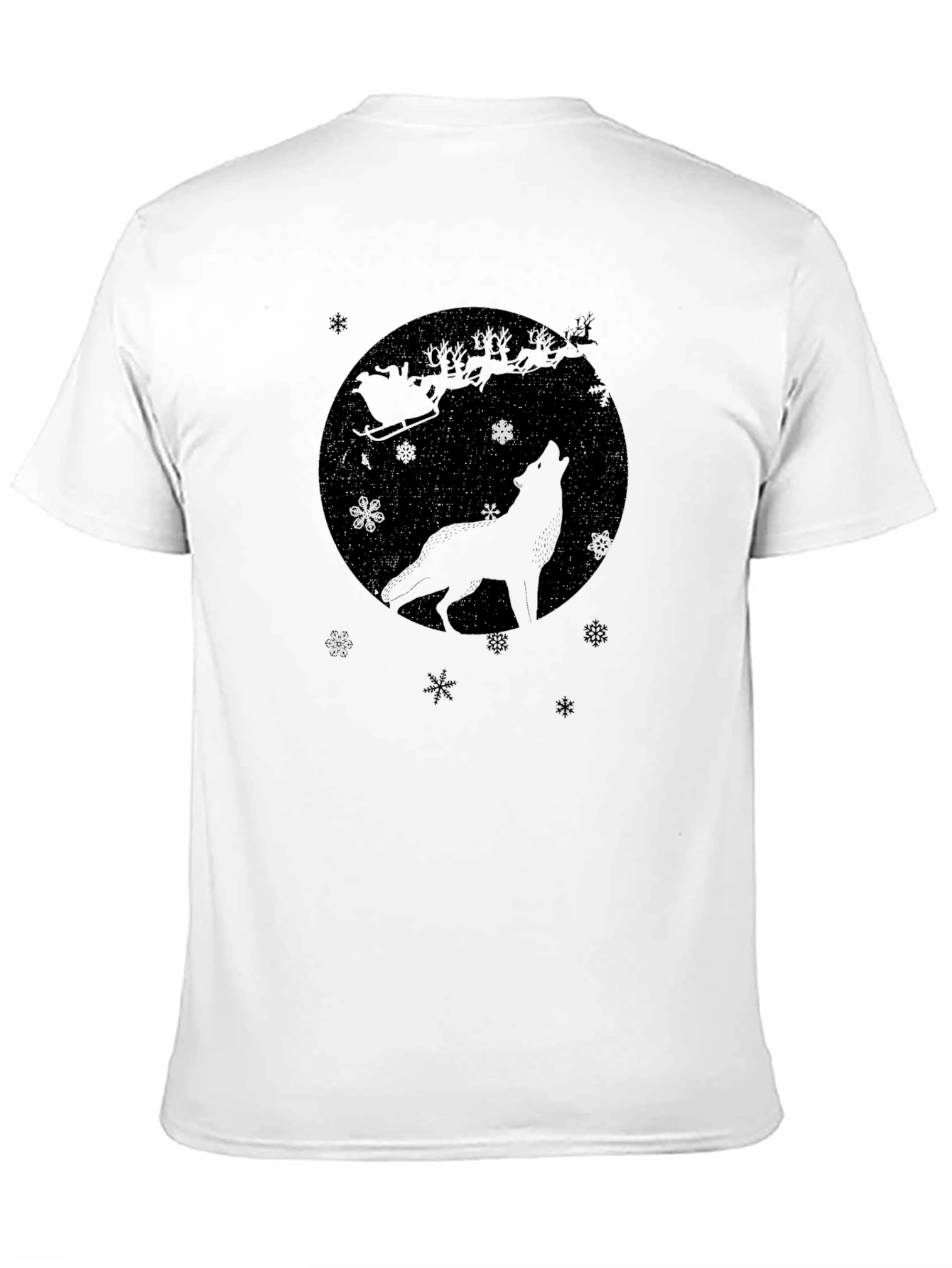 Wolf Howling Santas Sleigh Black T-Shirt