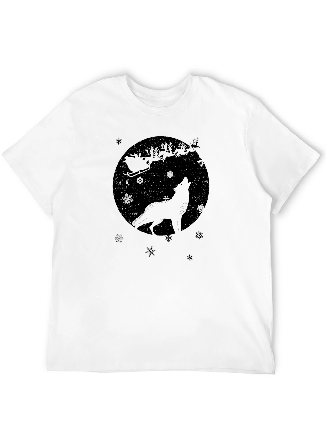 Wolf Howling Santas Sleigh Black T-Shirt