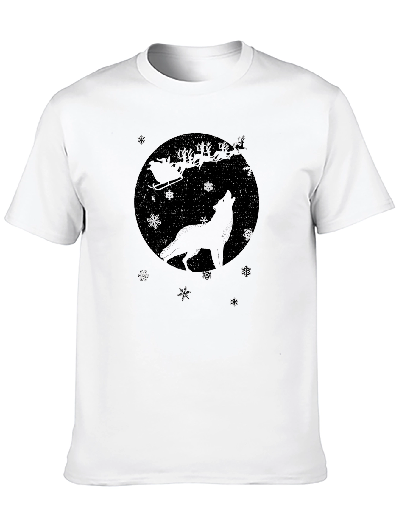 Wolf Howling Santas Sleigh Black T-Shirt