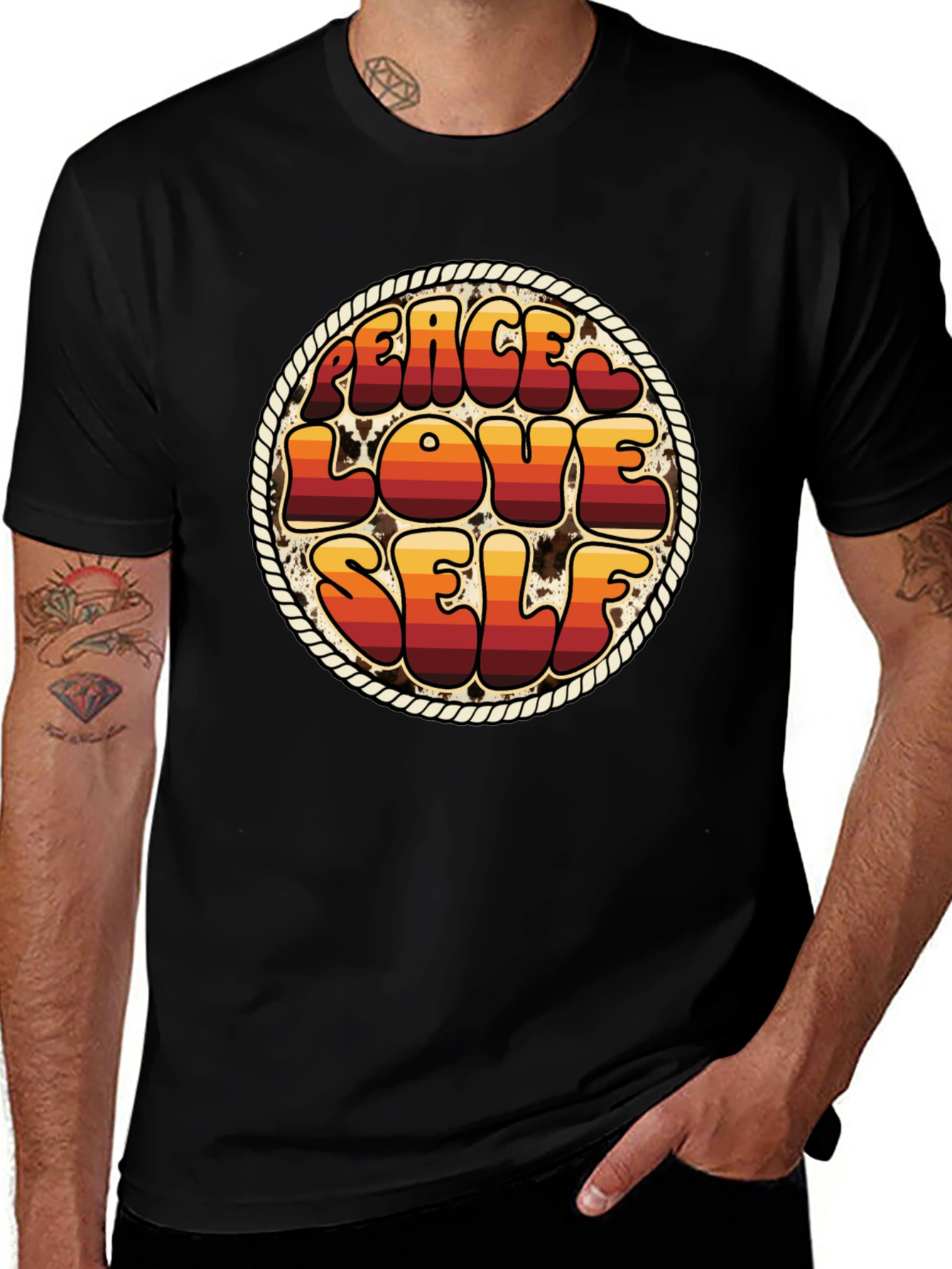 Peace Love Self Retro Graphic T-Shirt