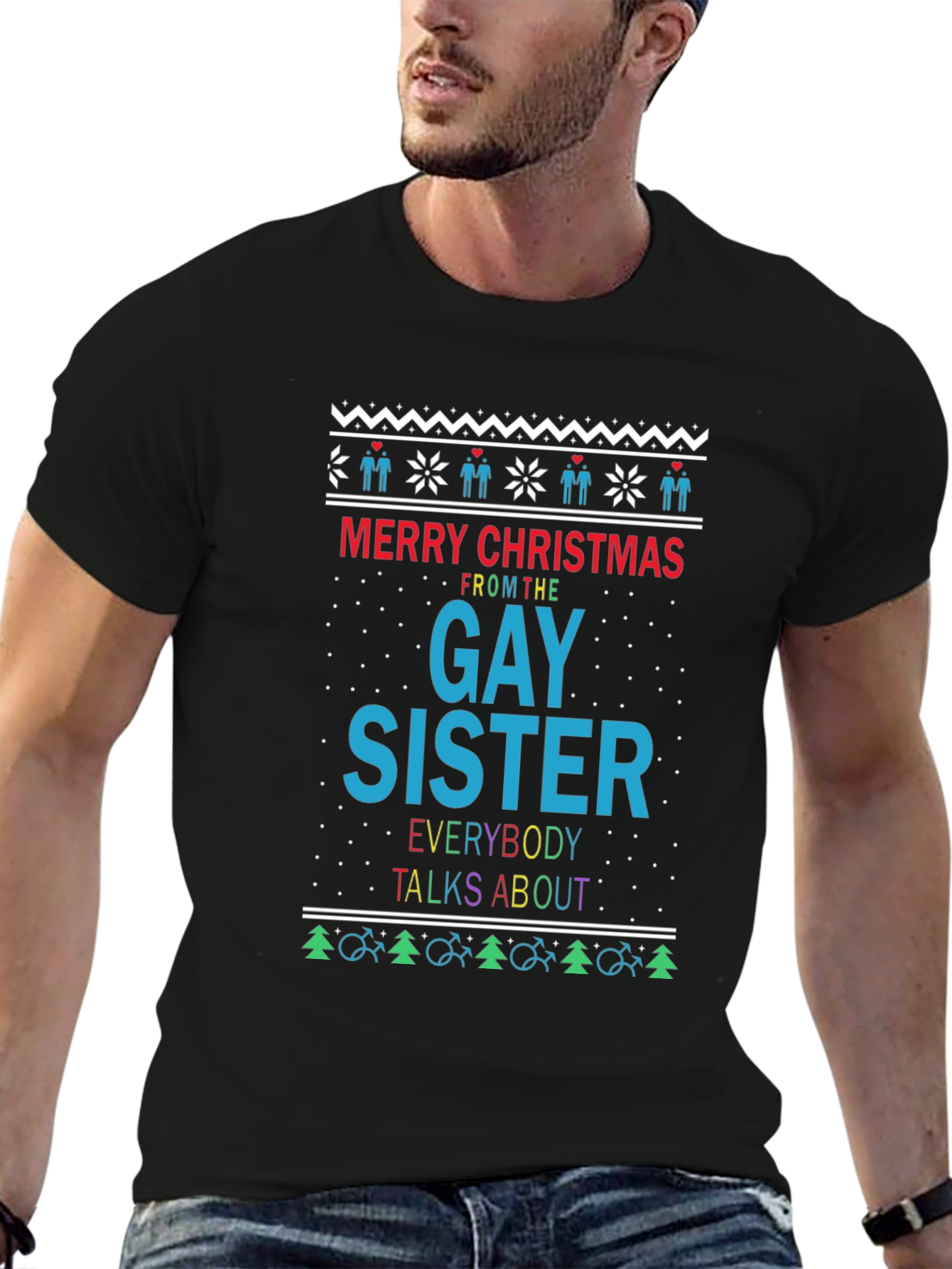 Gay Sister Christmas Ugly Sweater Style Tee