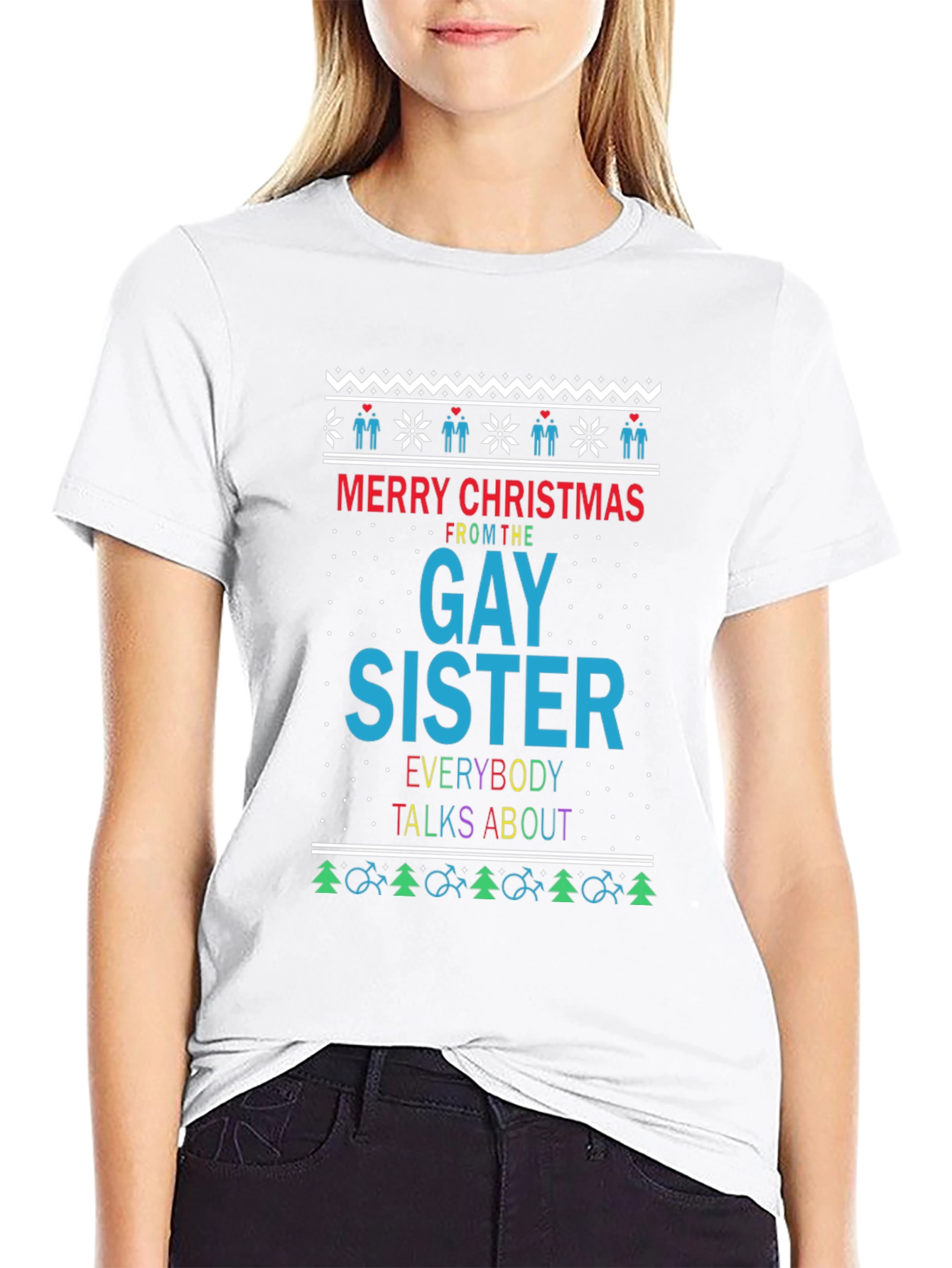 Gay Sister Christmas Ugly Sweater Style Tee