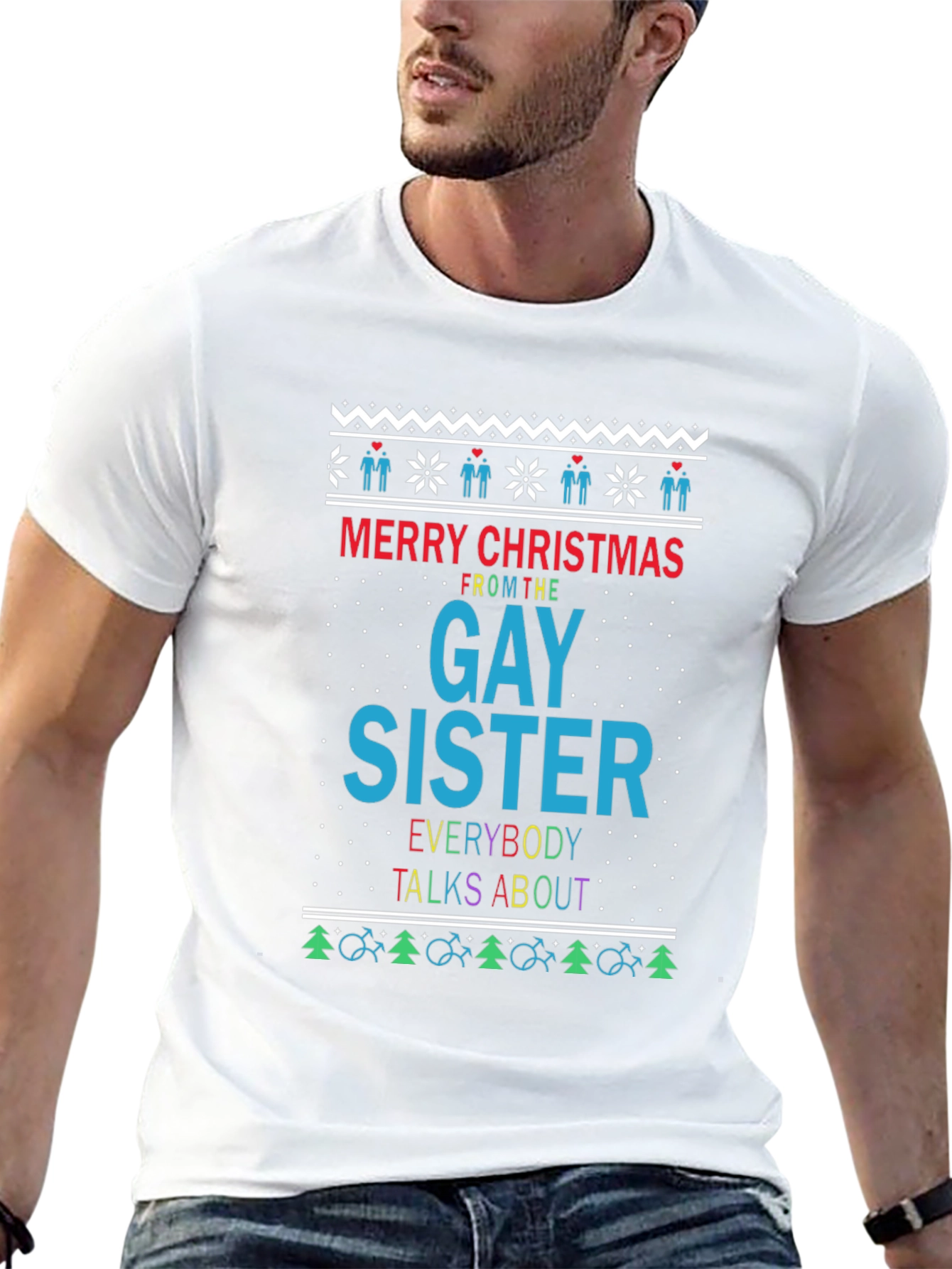 Gay Sister Christmas Ugly Sweater Style Tee
