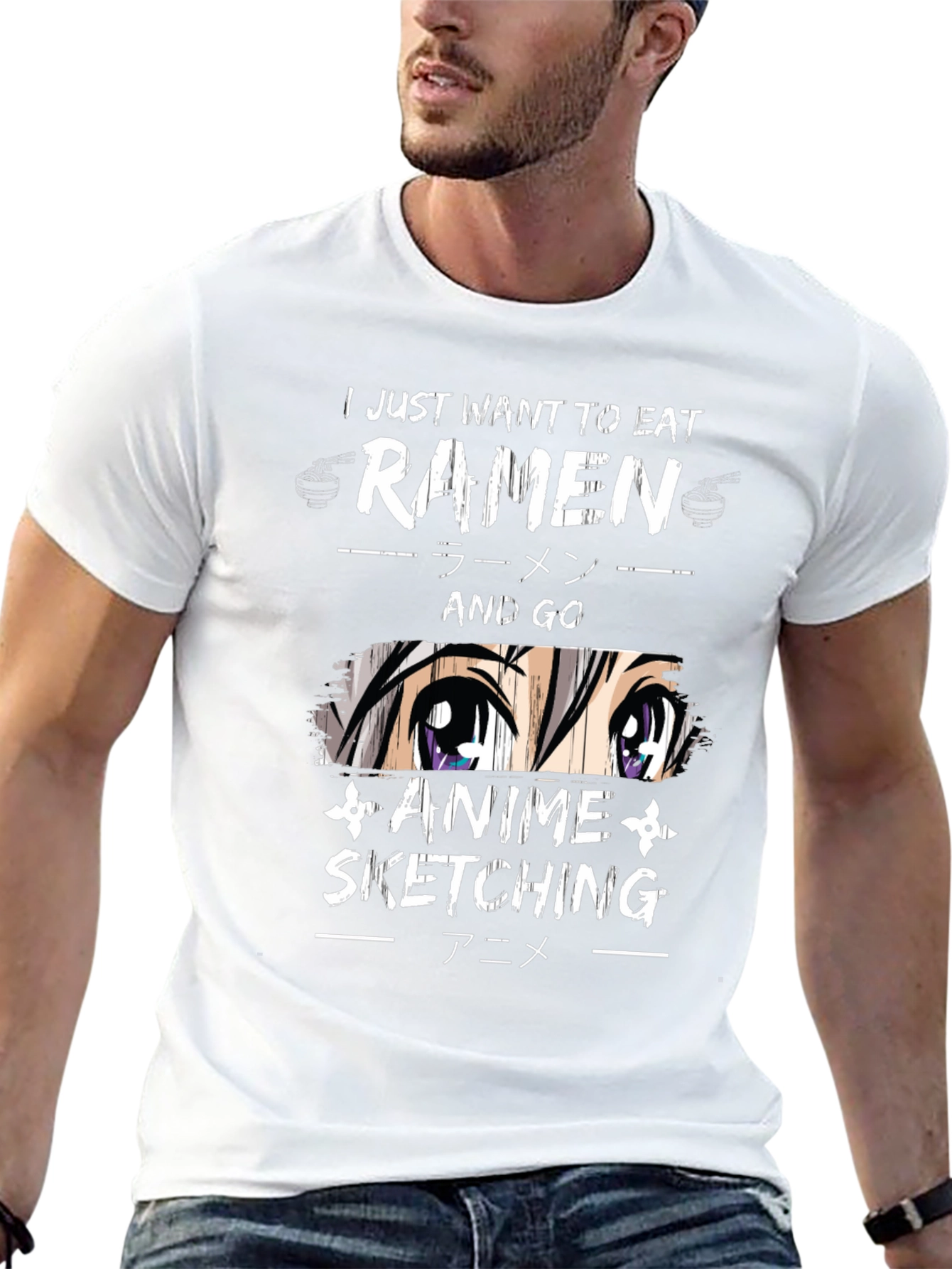 Ramen and Anime Sketching Graphic T-Shirt
