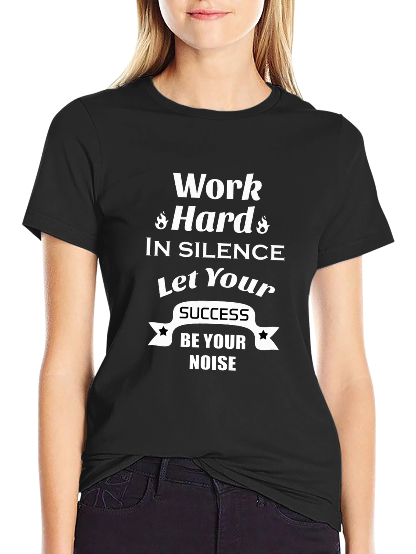 Motivational Black T-Shirt: Work Hard In Silence