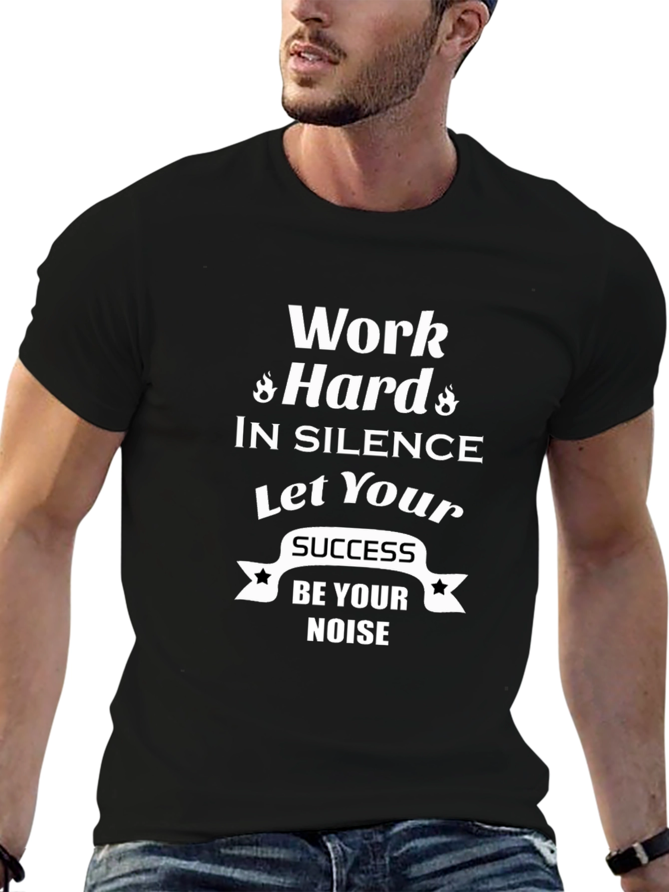 Motivational Black T-Shirt: Work Hard In Silence