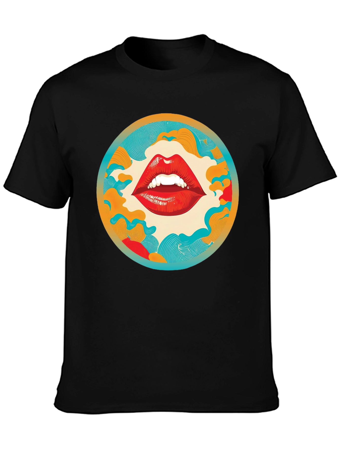 Graphic Lips Print Crew Neck Tee