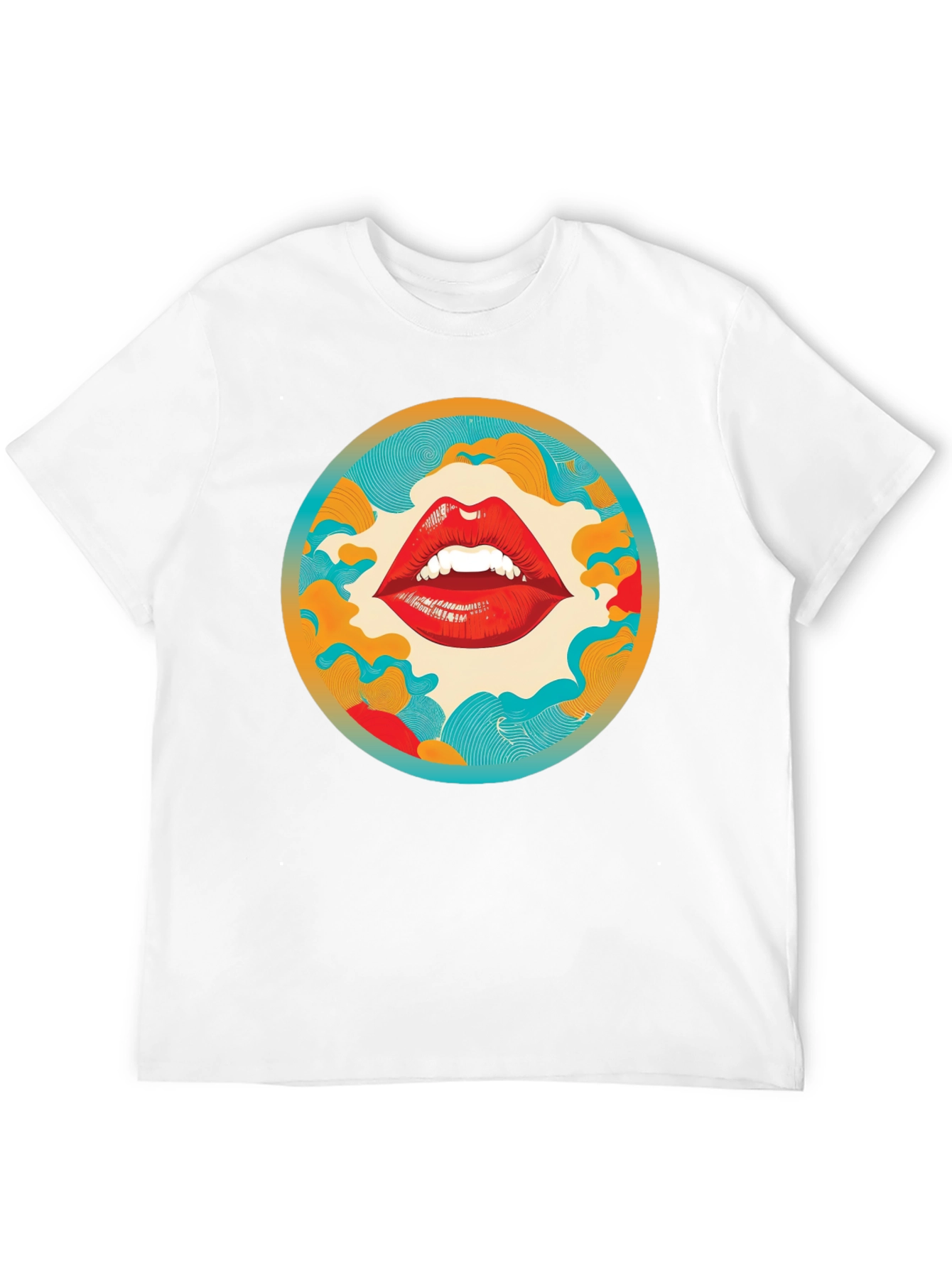 Graphic Lips Print Crew Neck Tee