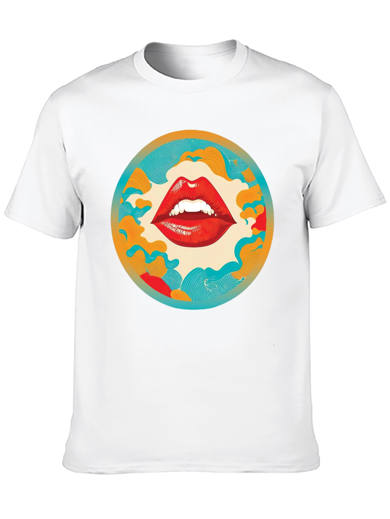 Graphic Lips Print Crew Neck Tee