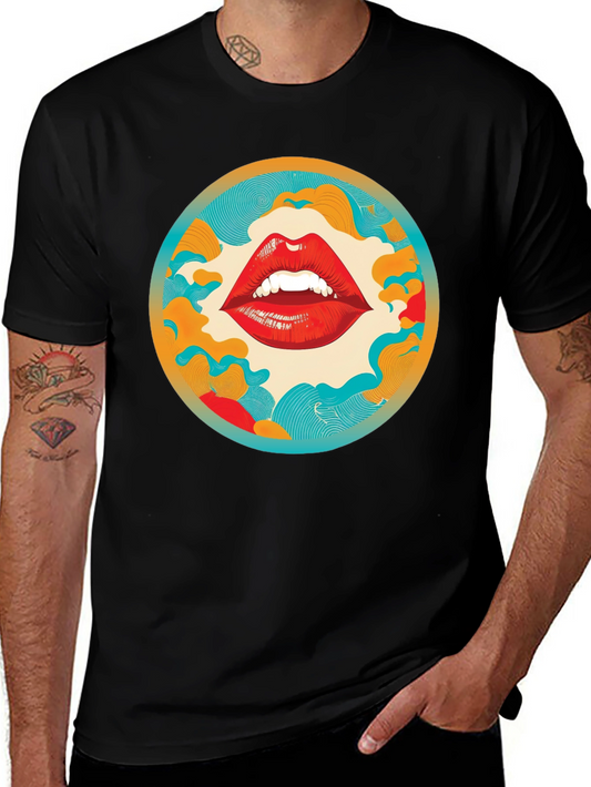 Graphic Lips Print Crew Neck Tee