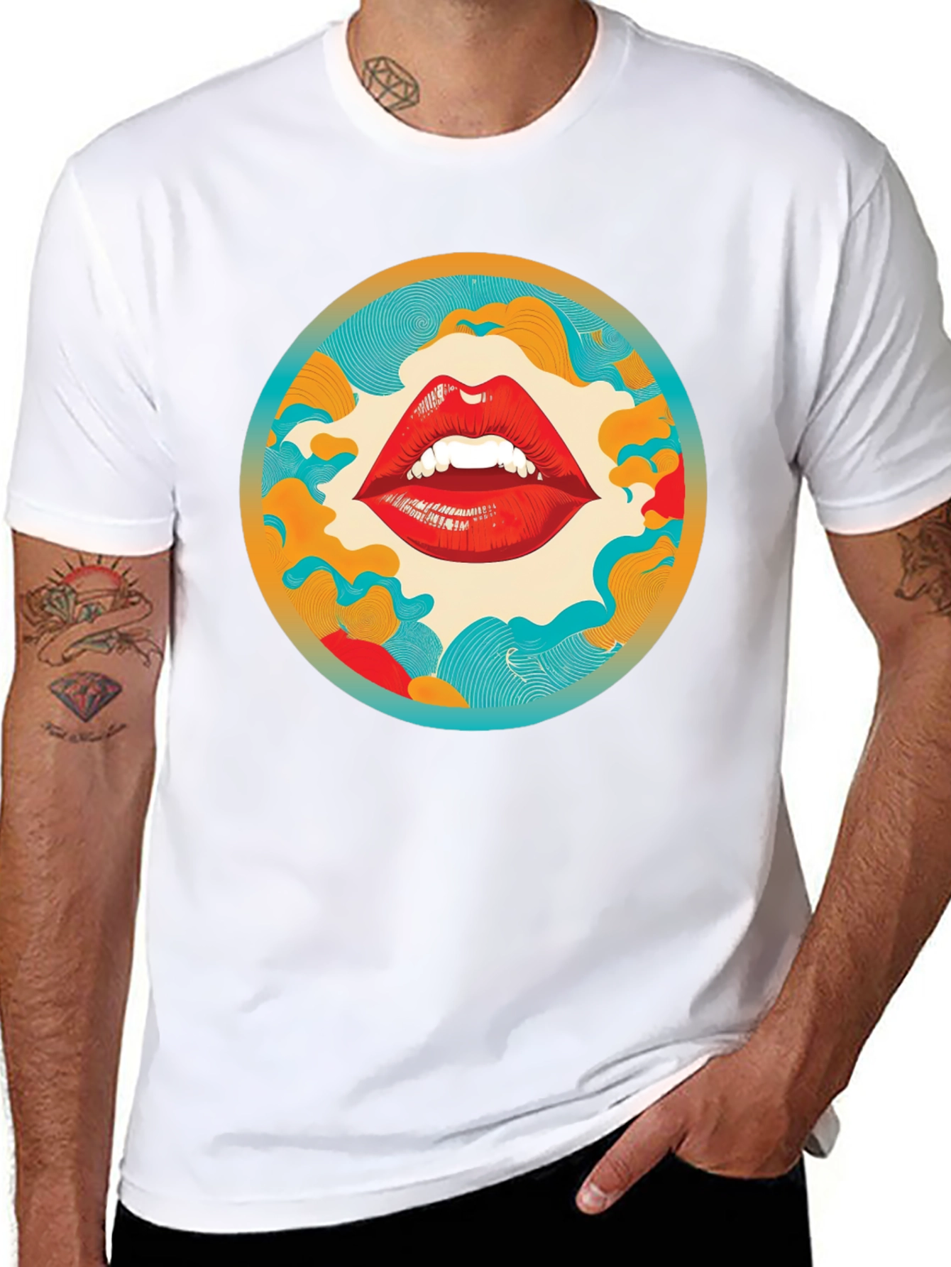 Graphic Lips Print Crew Neck Tee