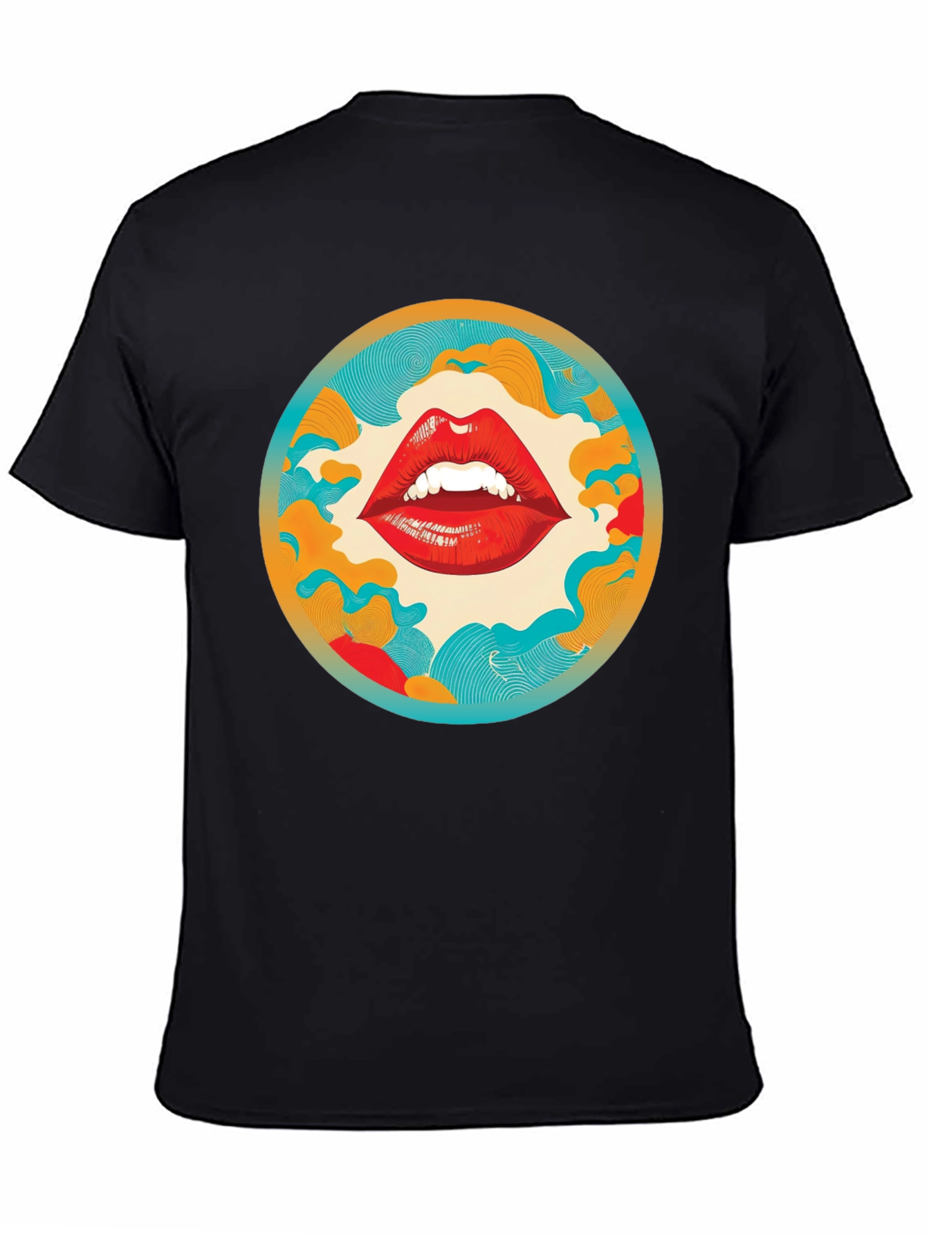 Graphic Lips Print Crew Neck Tee