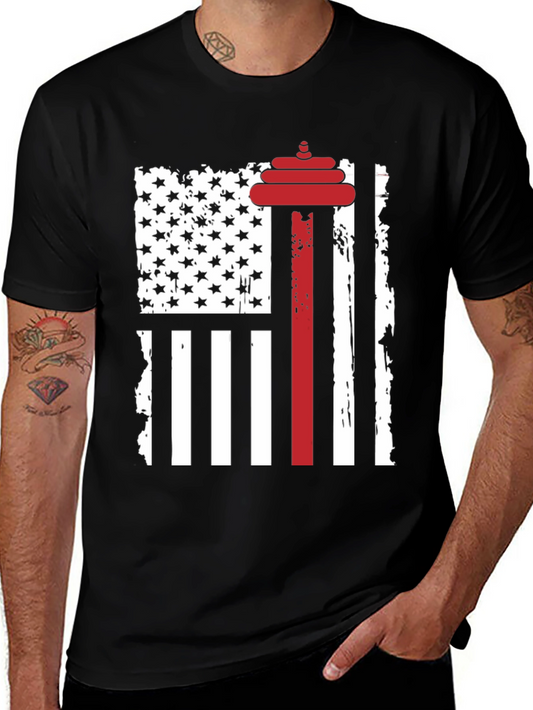 Patriotic Weightlifting T-Shirt - USA Flag Barbell Design