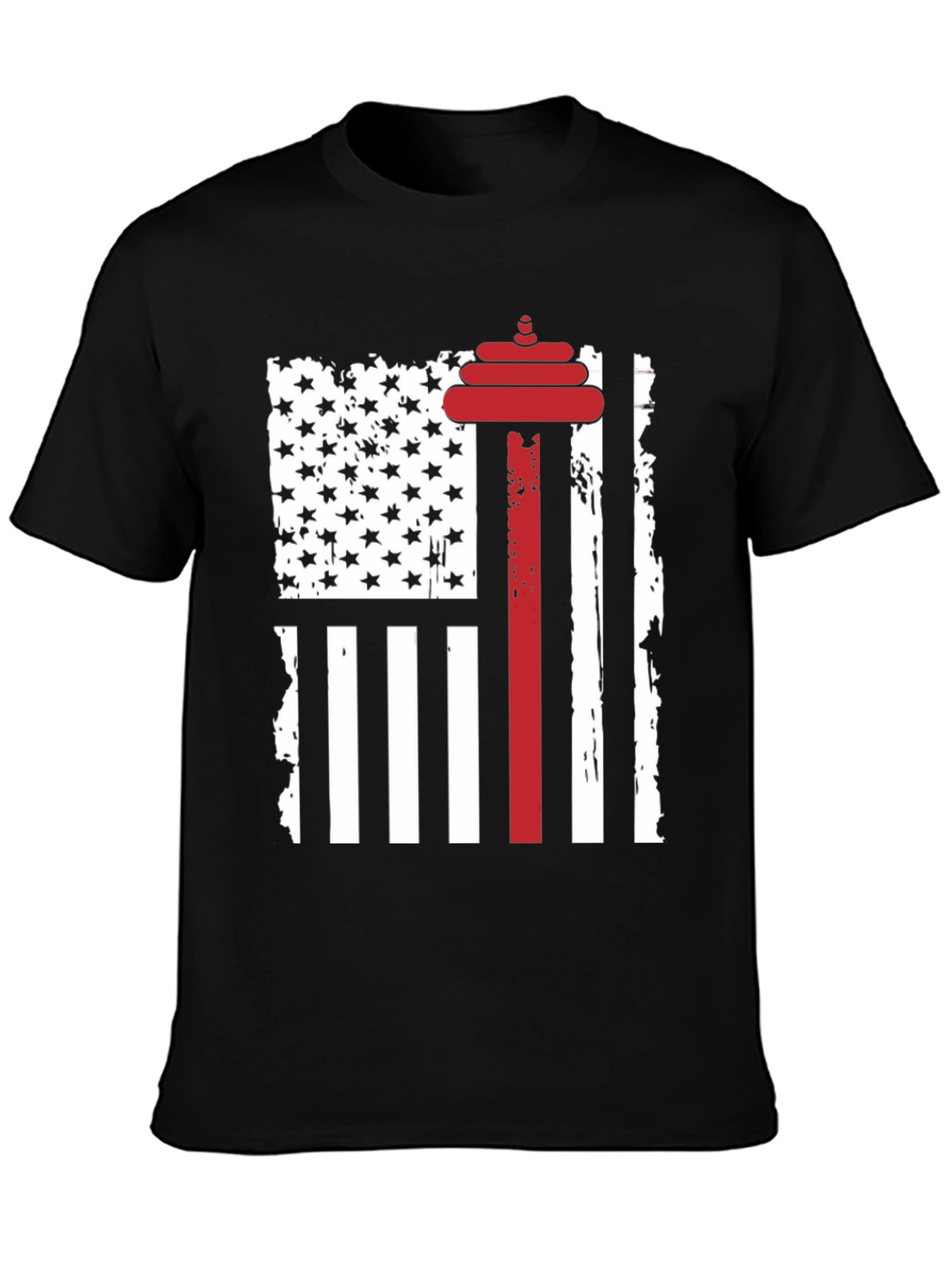 Patriotic Weightlifting T-Shirt - USA Flag Barbell Design