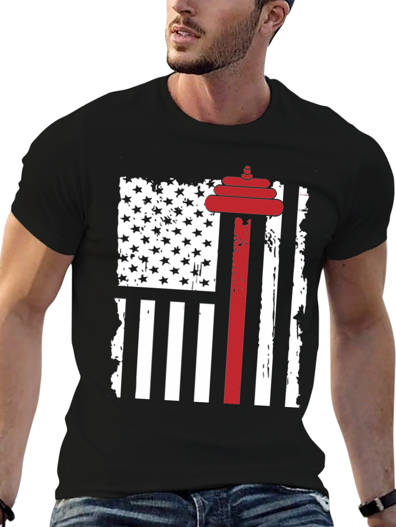 Patriotic Weightlifting T-Shirt - USA Flag Barbell Design