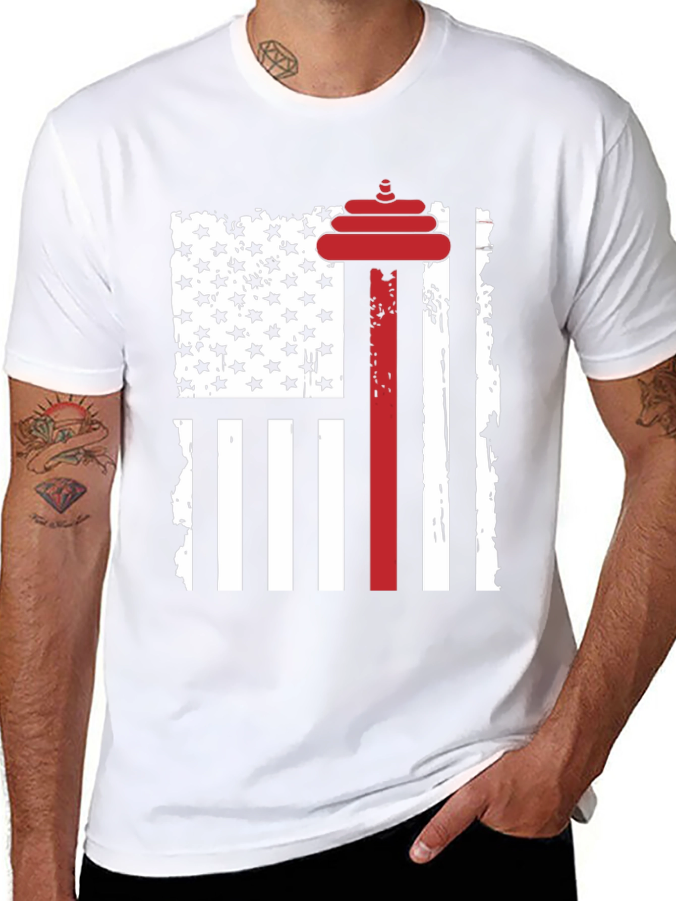 Patriotic Weightlifting T-Shirt - USA Flag Barbell Design