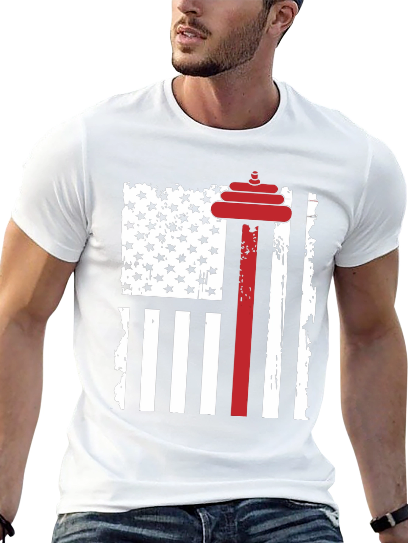 Patriotic Weightlifting T-Shirt - USA Flag Barbell Design
