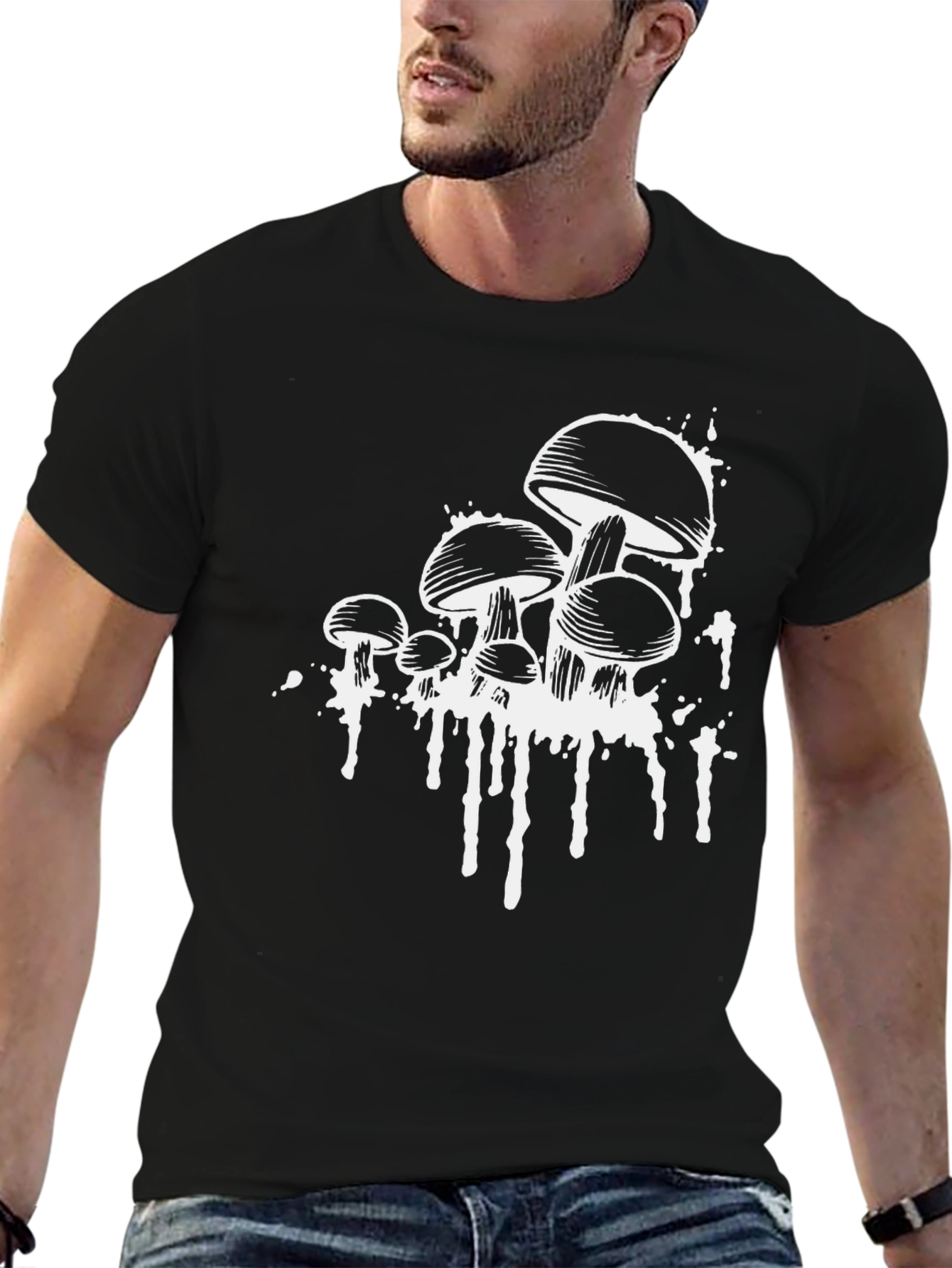 Mushroom Graphic Tee - Black Cotton Blend
