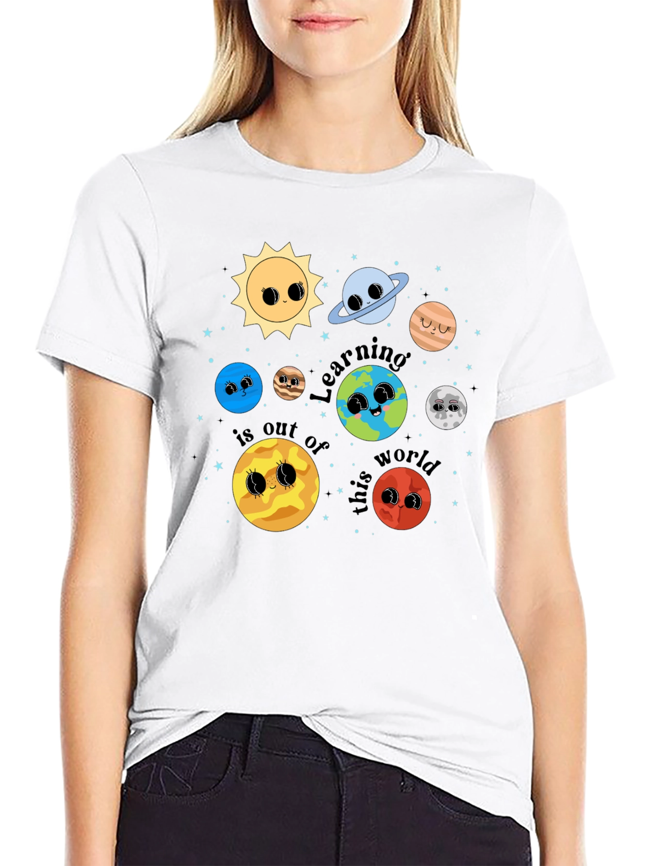 Cute Planets Graphic T-Shirt Space Learning Shirt