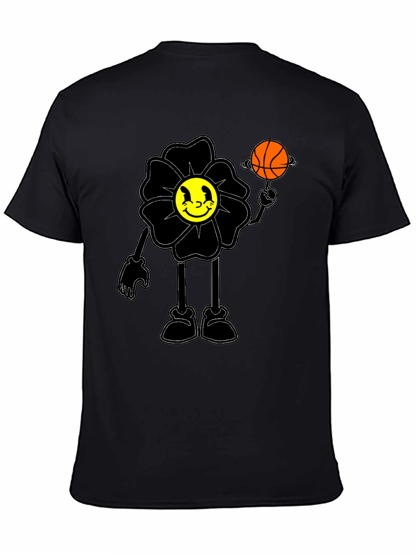 Smiley Flower Graphic Tee - Trendy Black T-Shirt