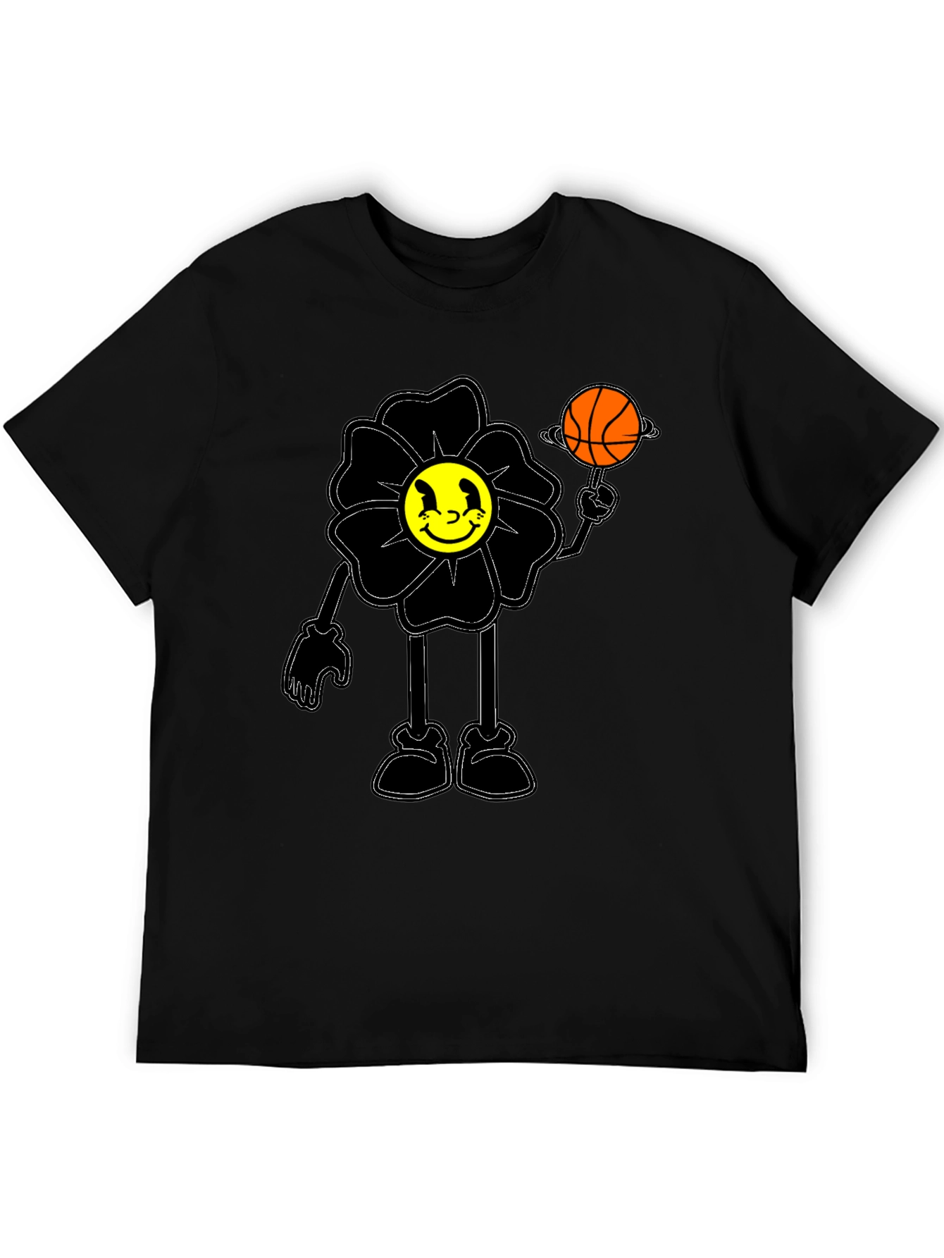 Smiley Flower Graphic Tee - Trendy Black T-Shirt