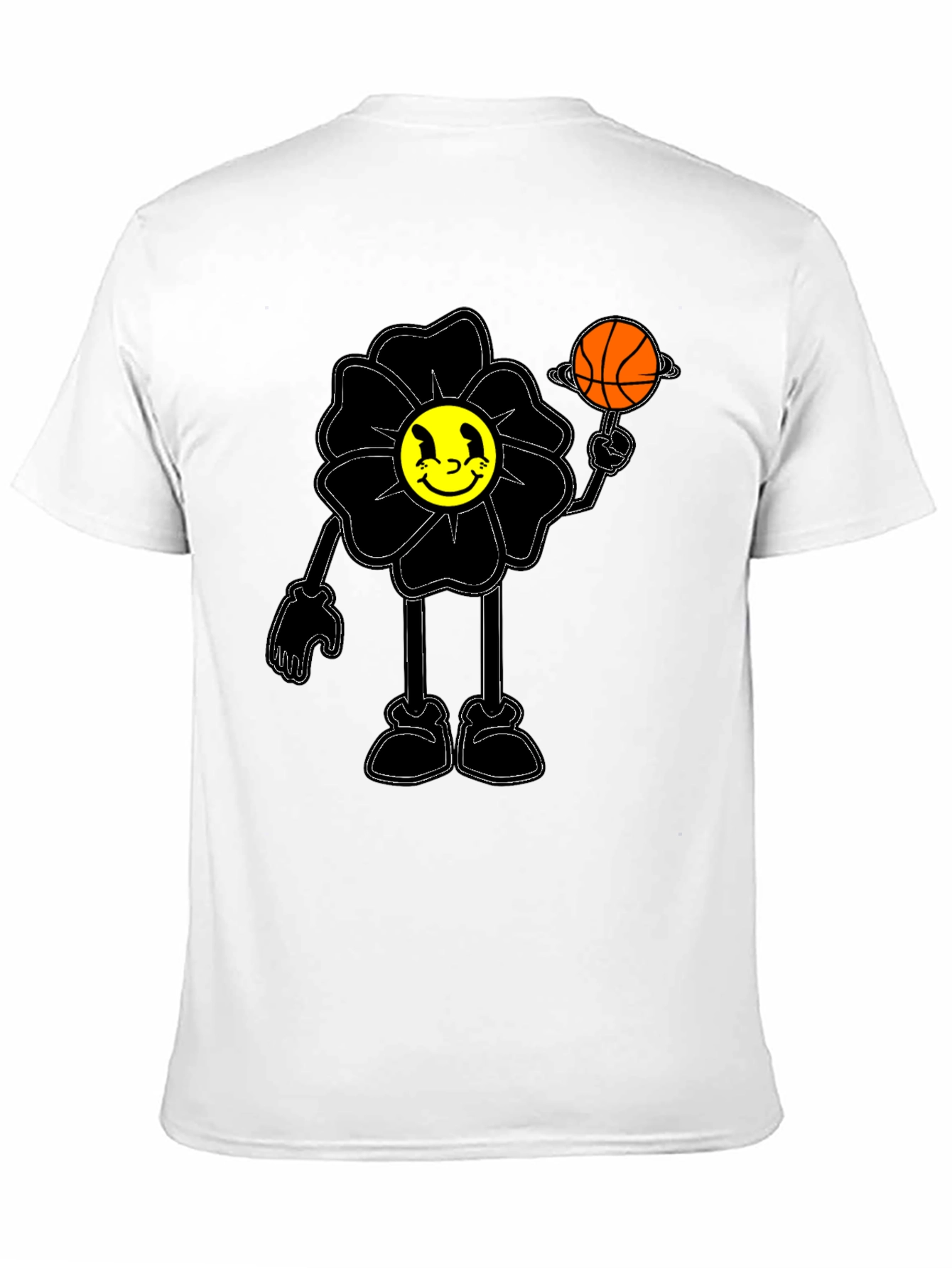 Smiley Flower Graphic Tee - Trendy Black T-Shirt