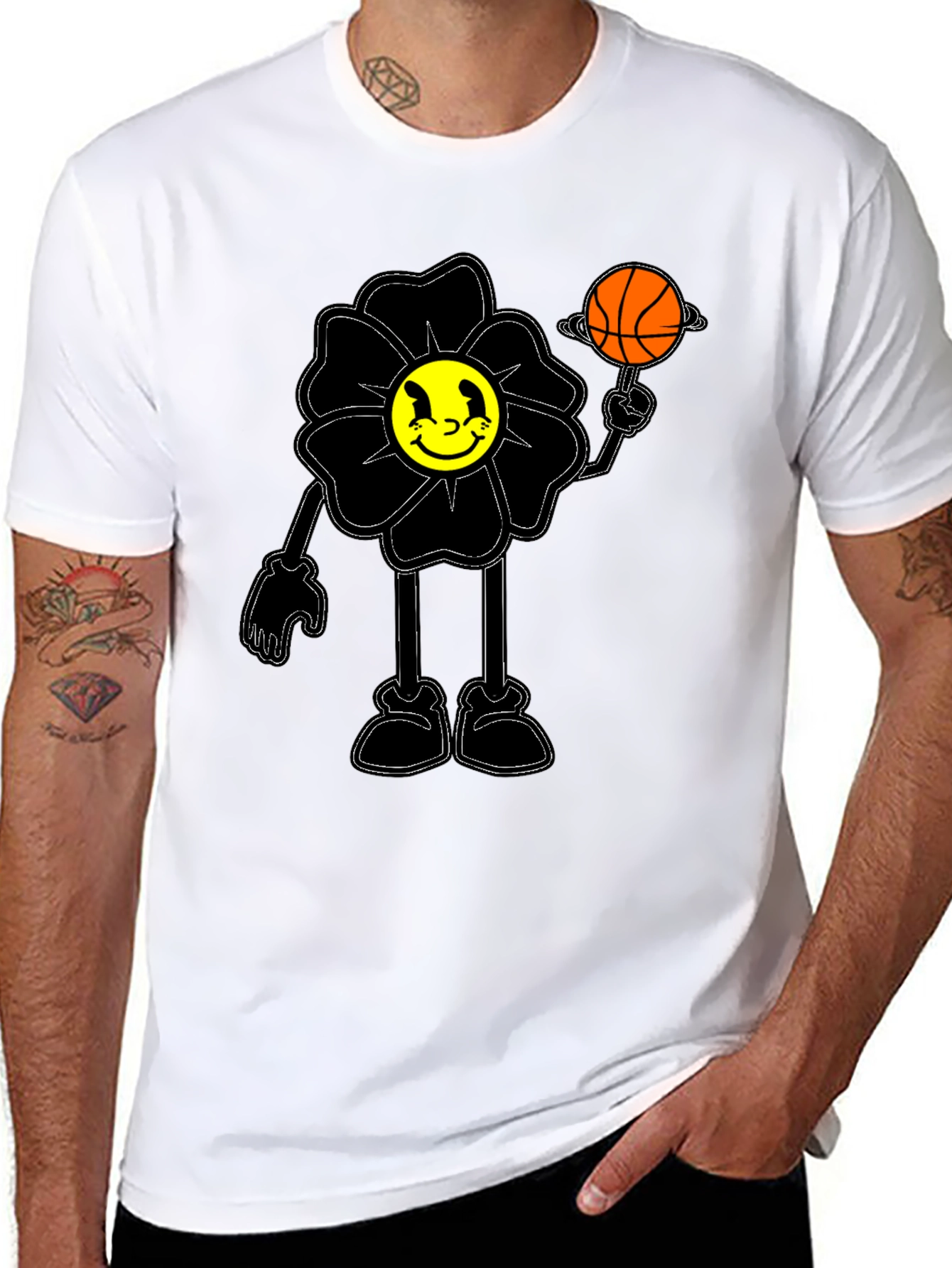 Smiley Flower Graphic Tee - Trendy Black T-Shirt