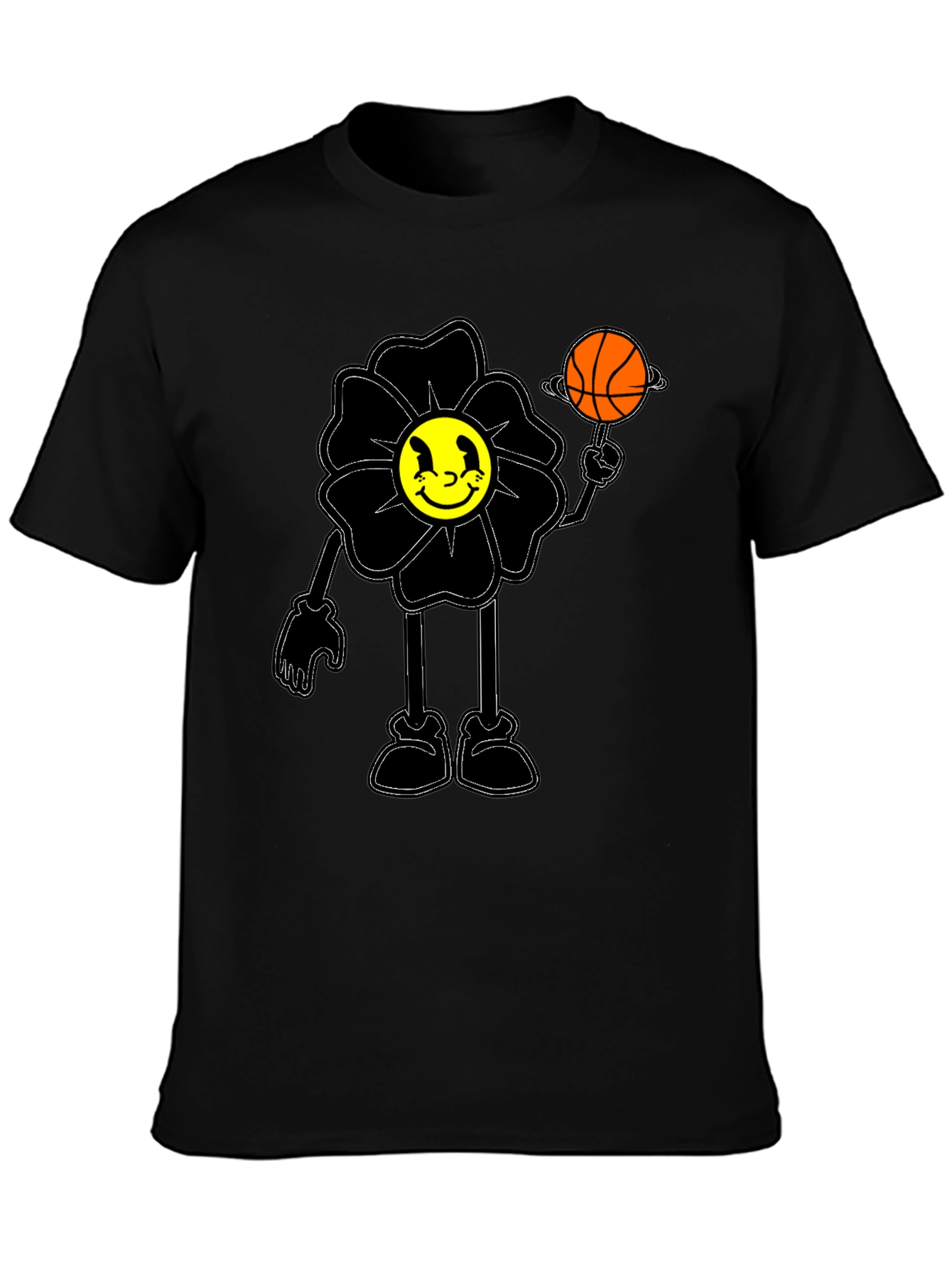 Smiley Flower Graphic Tee - Trendy Black T-Shirt