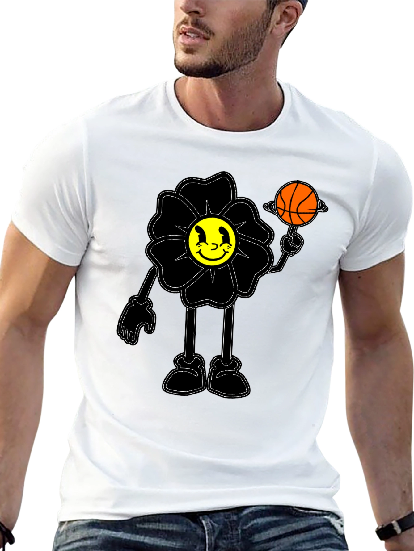 Smiley Flower Graphic Tee - Trendy Black T-Shirt