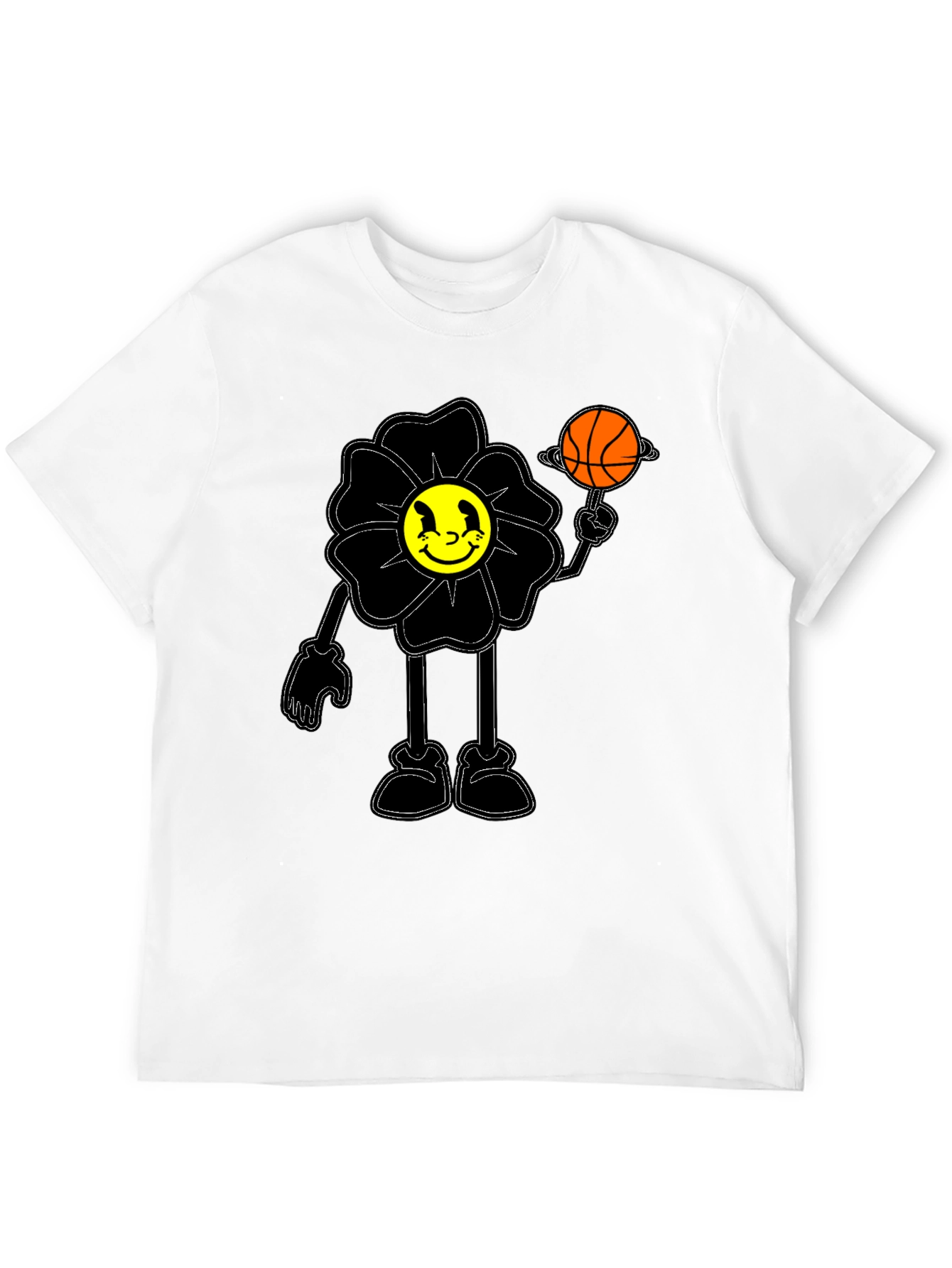 Smiley Flower Graphic Tee - Trendy Black T-Shirt