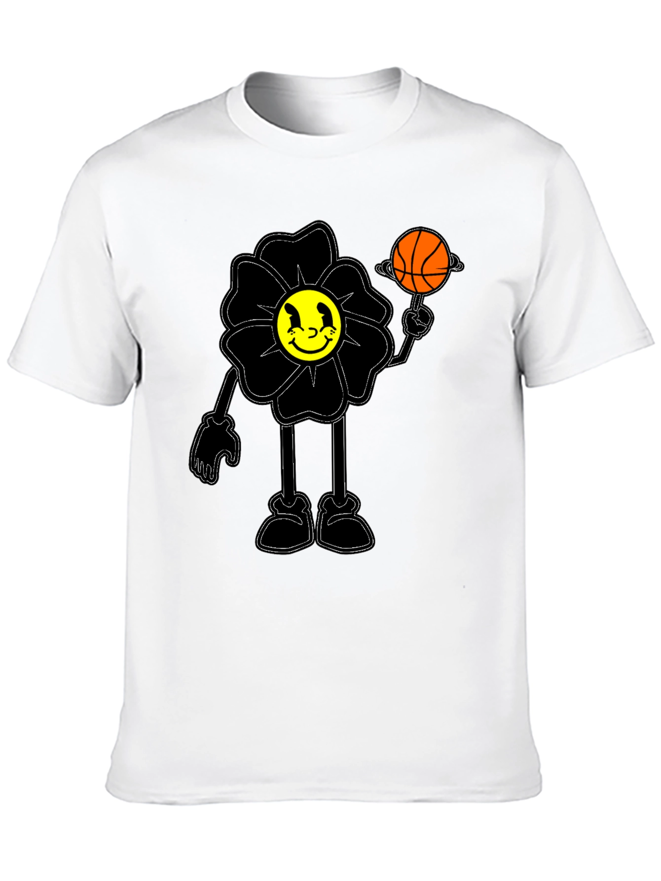 Smiley Flower Graphic Tee - Trendy Black T-Shirt