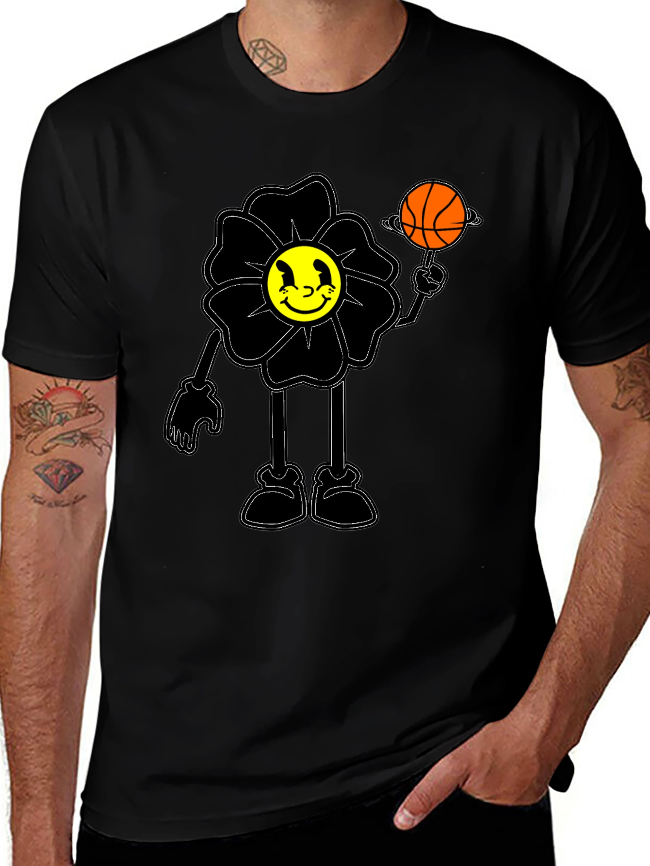 Smiley Flower Graphic Tee - Trendy Black T-Shirt