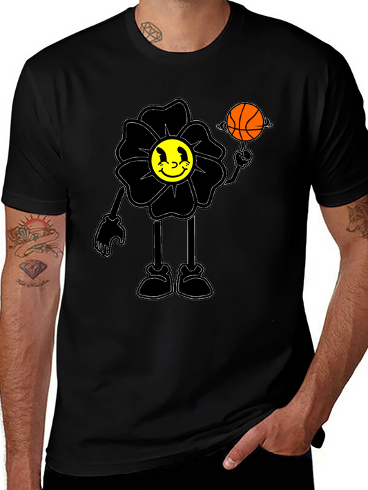 Smiley Flower Graphic Tee - Trendy Black T-Shirt