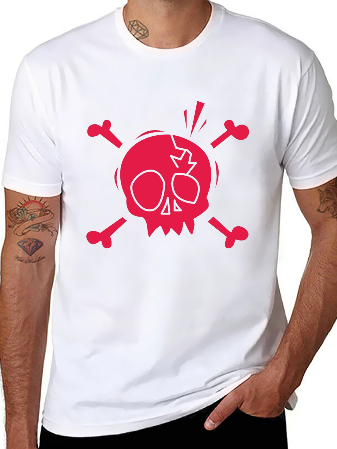 Skull & Crossbones Graphic Tee - Black Cotton T-Shirt