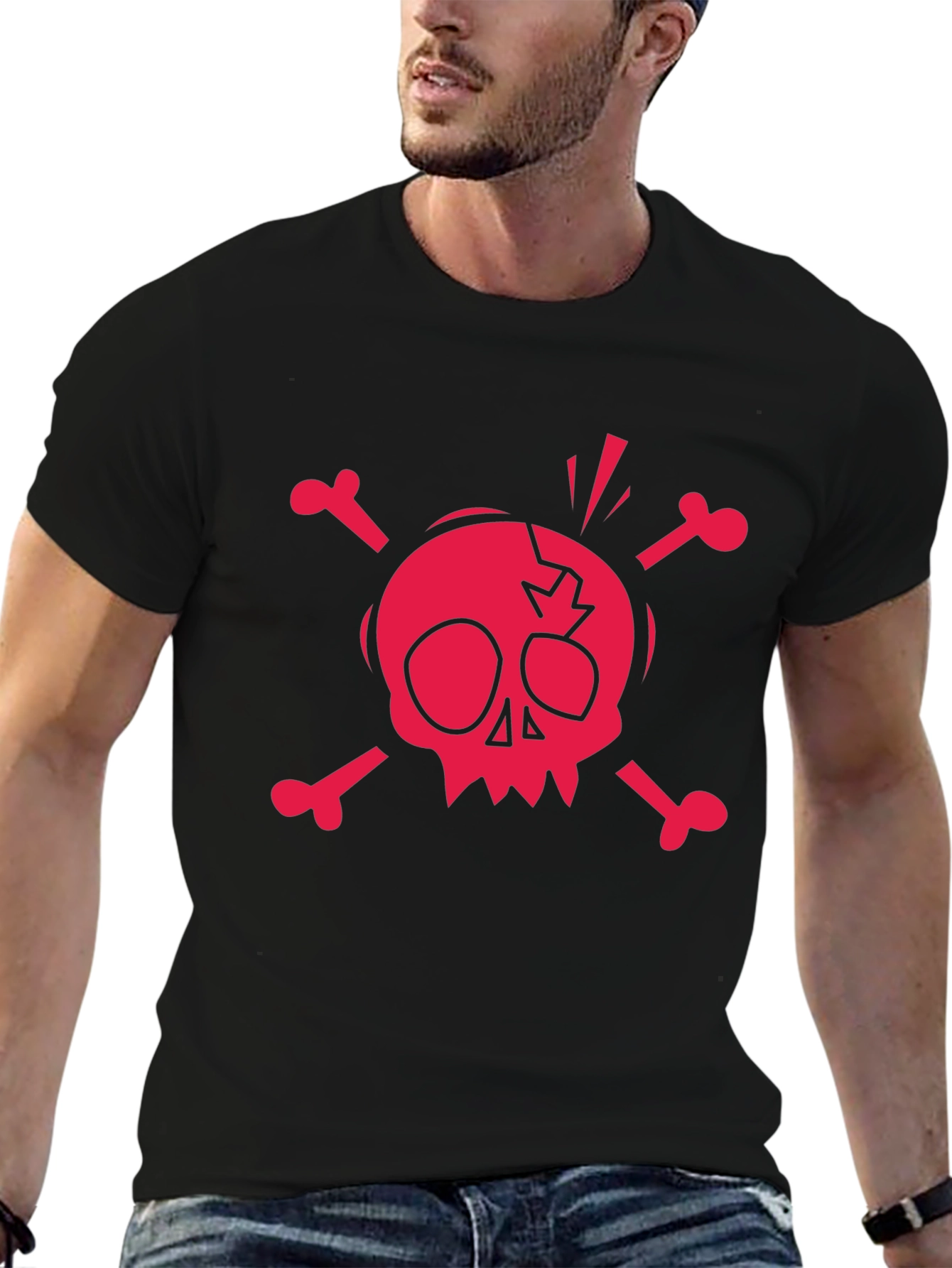 Skull & Crossbones Graphic Tee - Black Cotton T-Shirt